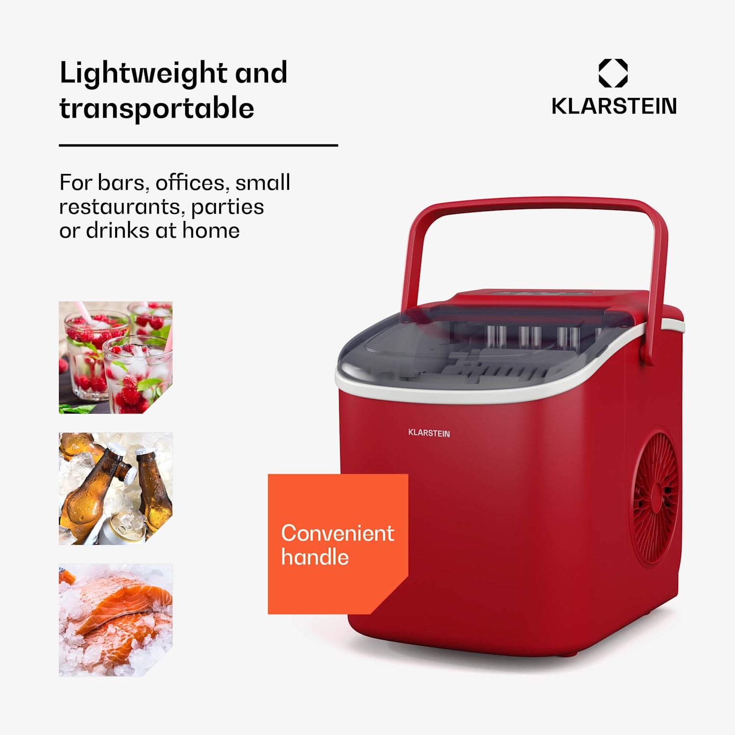 Caldwell-jääpalakone | 12 kg jääpaloja/vrk | täysautomaattinen 1,3 Ltr | Punainen