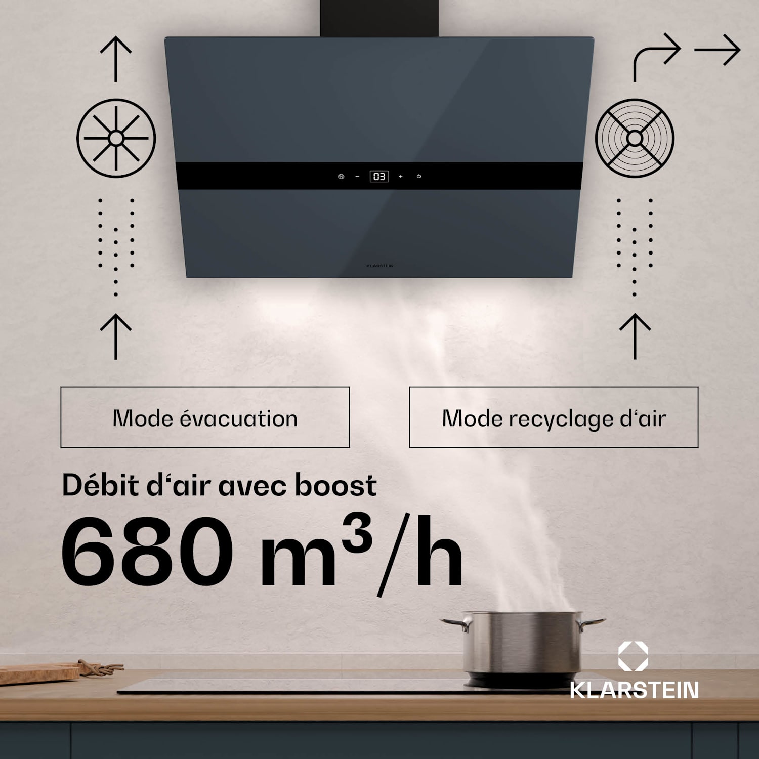 WiFusion afzuigkap | wifi | led | 680 m³/h | A++ 60 cm | Donkergrijs