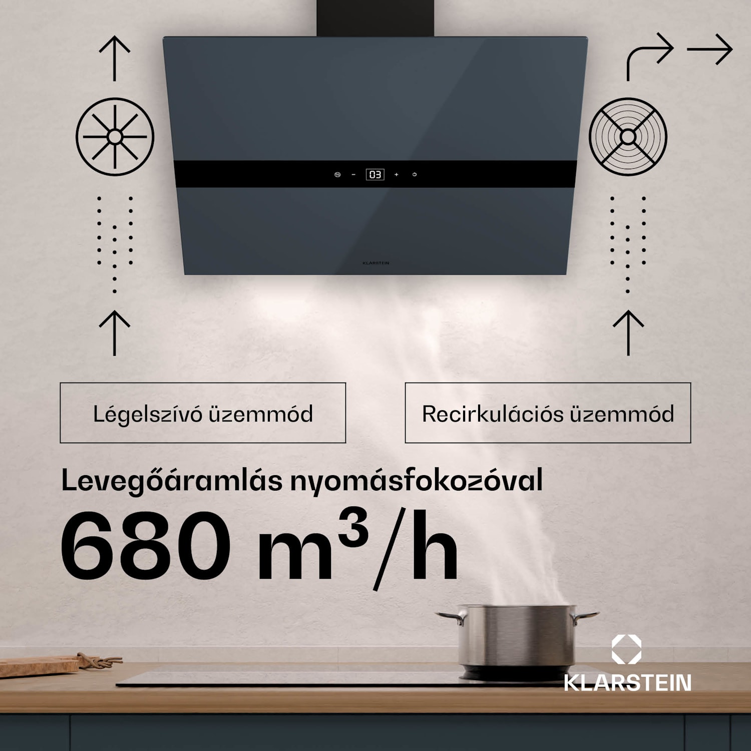 WiFusion páraelszívó, WiFi, LED, 680 m³/h, A++ 60 cm | Sötét szürke