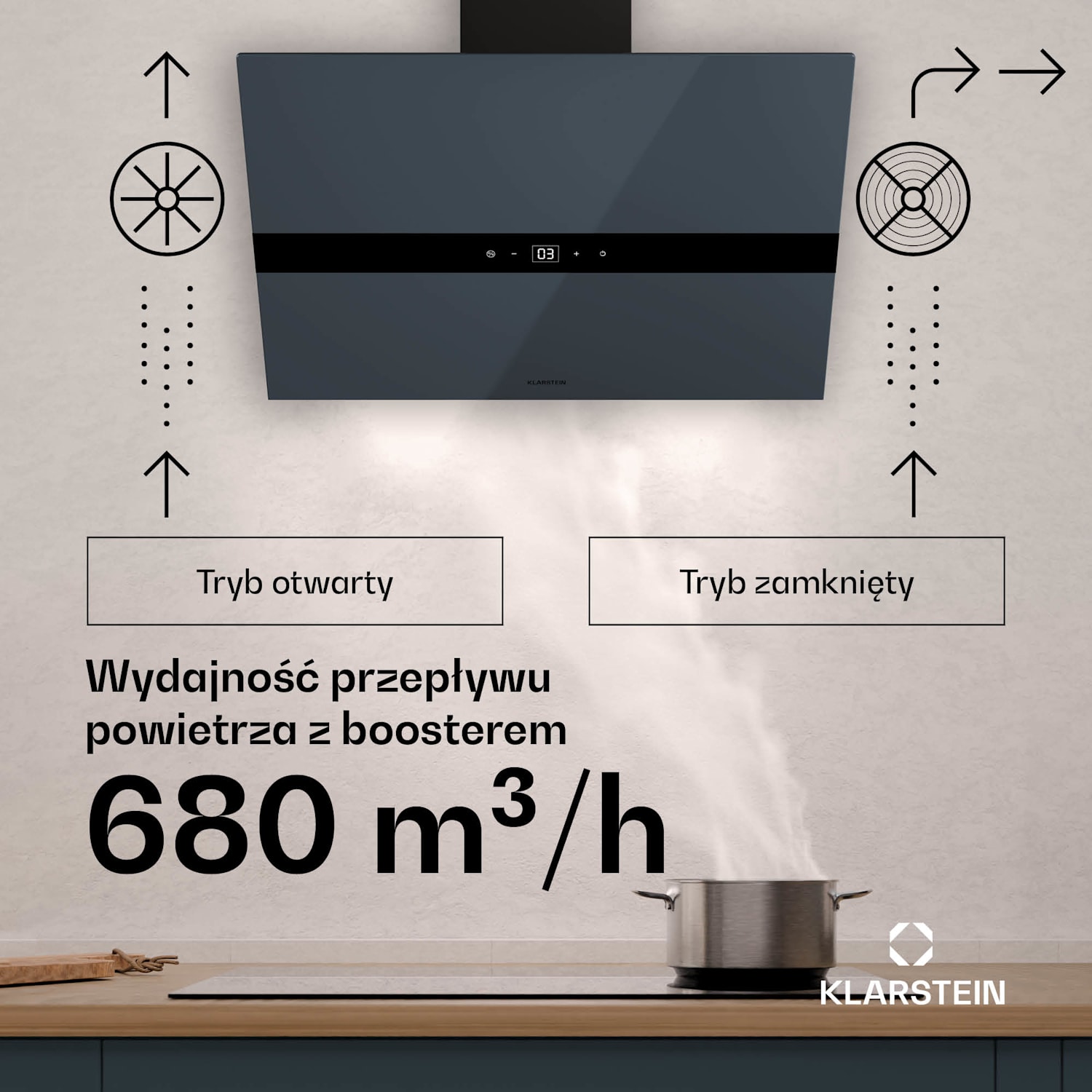 Maska wyciągowa WiFusion, WiFi, LED, 680 m³/h, A++ 60 cm | Ciemnoszary