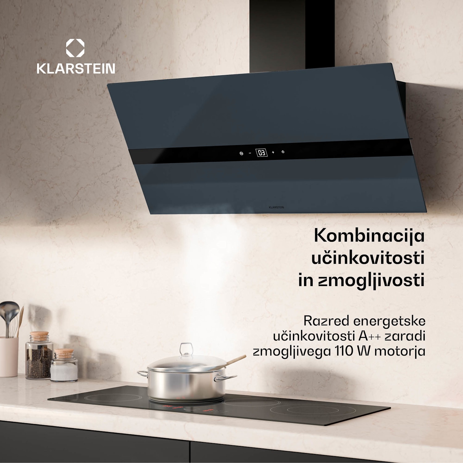 WiFusion kuhinjska napa, WiFi, LED, 690 m³/h, A++ 90 cm | Temno siva