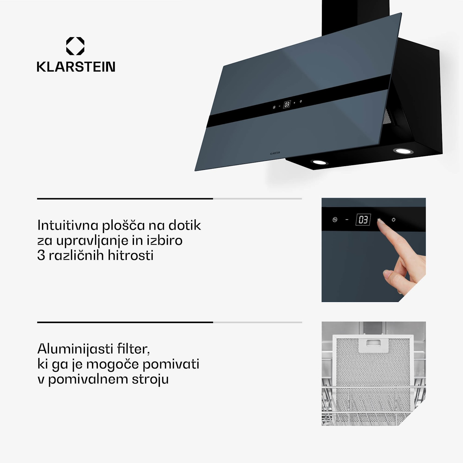 WiFusion kuhinjska napa, WiFi, LED, 690 m³/h, A++ 90 cm | Temno siva