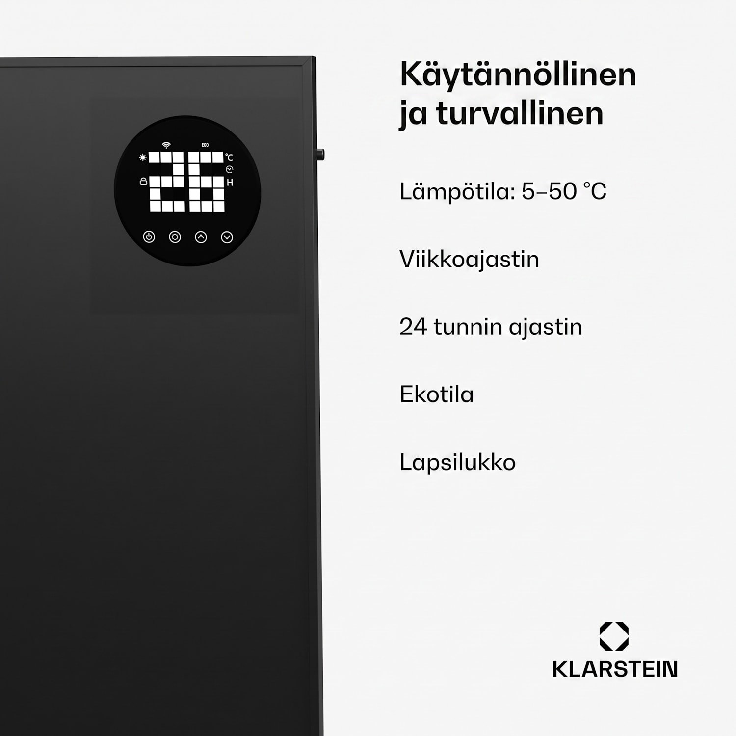 Wonderwall Smart Bornholm -infrapunalämmitin | 400 W | älyohjaus | seinäkiinnitys | LED-näyttö 30 x 100 cm | 400 W | Musta