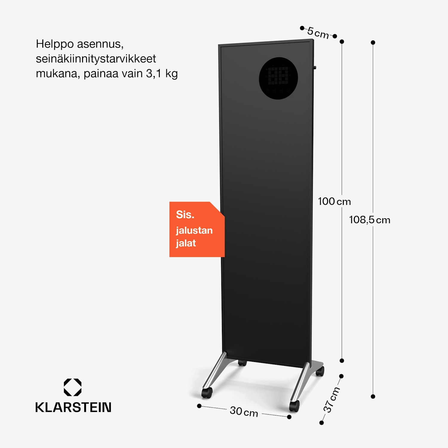 Wonderwall Smart Bornholm -infrapunalämmitin | 400 W | älyohjaus | seinäkiinnitys | LED-näyttö 30 x 100 cm | 400 W | Musta