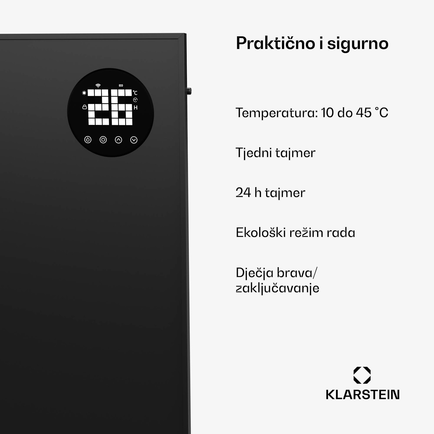 Wonderwall Smart Bornholm Infracrvena grijalica, 400 W, Inteligentna kontrola, montaža na zid, LED-zaslon 30 x 100 cm | 400 W | Crna