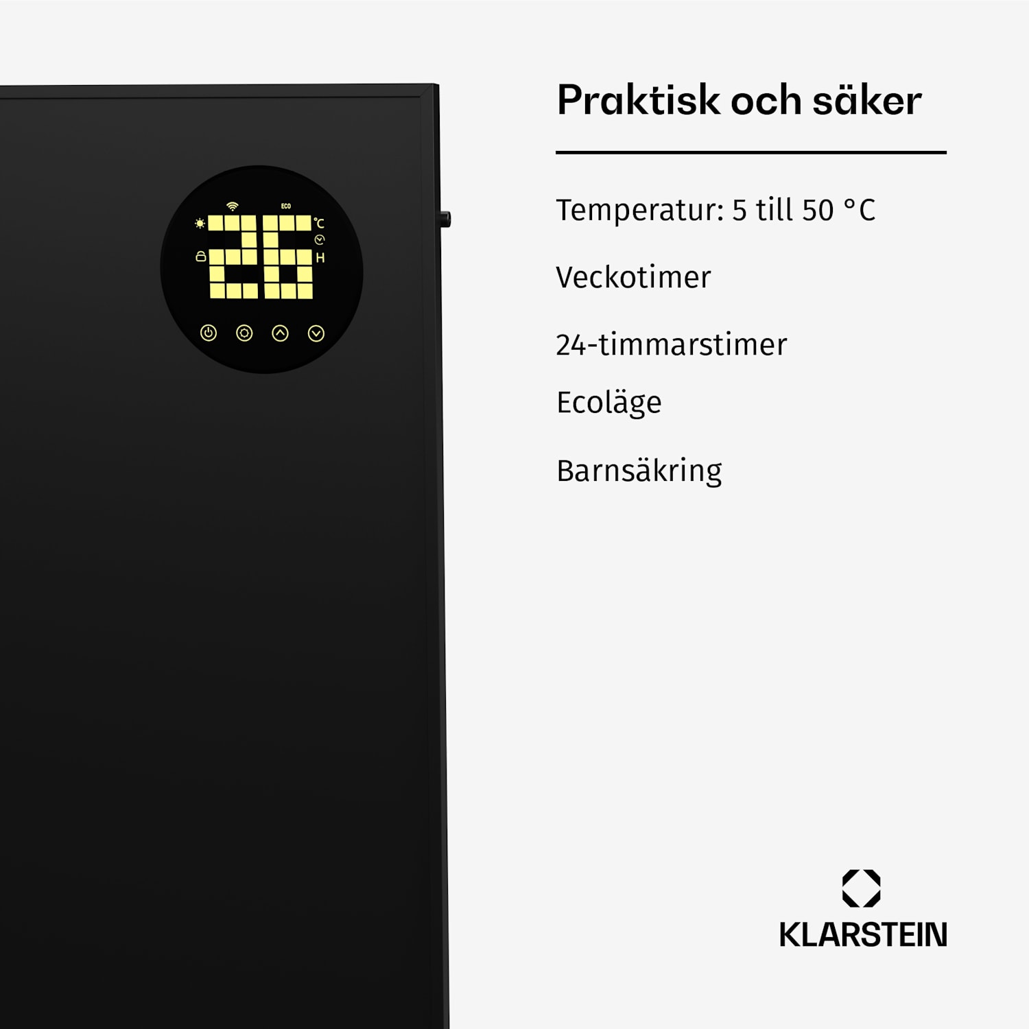 Wonderwall Smart Bornholm infravärmare | 400 W | Smart styrning | Väggmontering | LED-display 30 x 100 cm | 400 W | Svart