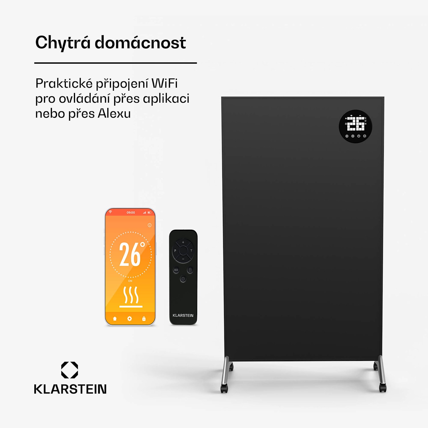 Wonderwall Smart Bornholm Infračervený ohřívač, 800 W, Inteligentní ovládání, montáž na zeď, LED-Displej 60 x 100 cm | 800 W | Černá