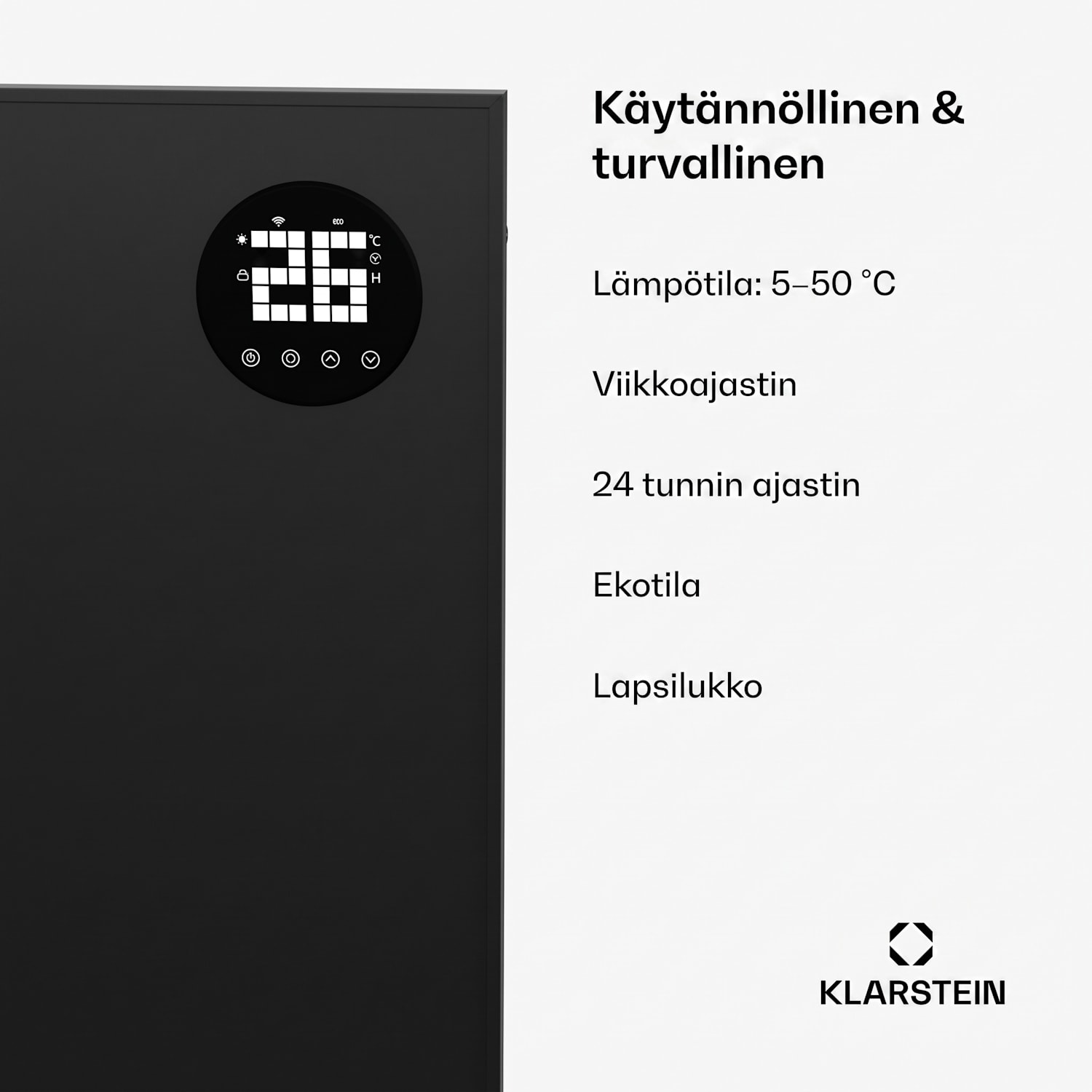 Wonderwall Smart Bornholm -infrapunalämmitin | 800 W | älyohjaus | seinäkiinnitys | LED-näyttö 60 x 100 cm | 800 W | Musta