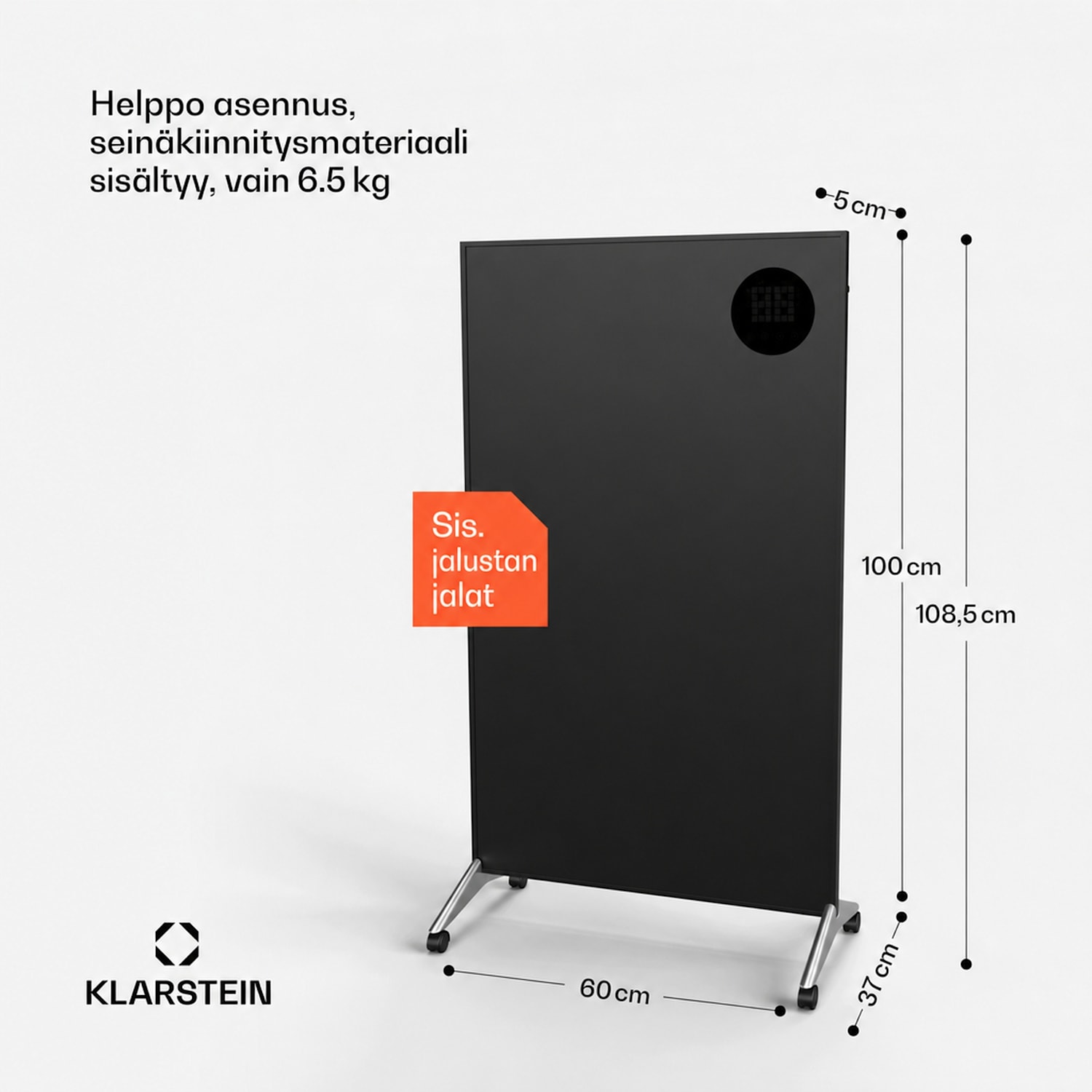Wonderwall Smart Bornholm -infrapunalämmitin | 800 W | älyohjaus | seinäkiinnitys | LED-näyttö 60 x 100 cm | 800 W | Musta