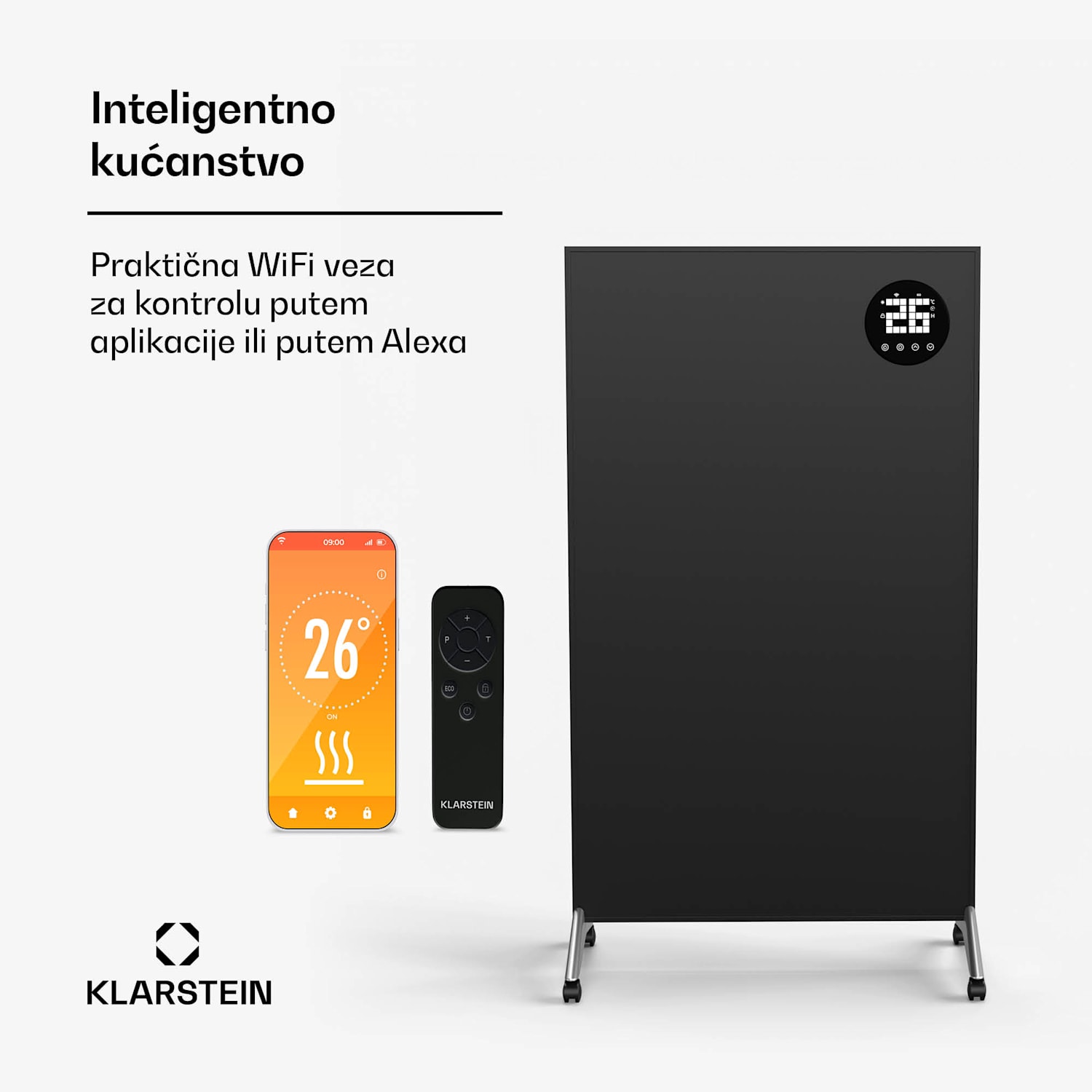 Wonderwall Smart Bornholm Infracrvena grijalica, 800 W, Inteligentna kontrola, montaža na zid, LED-zaslon 60 x 100 cm | 800 W | Crna