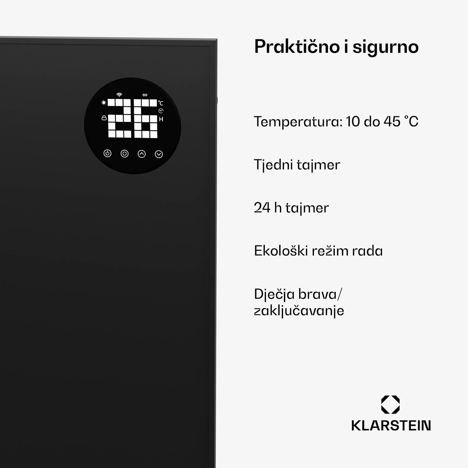 Wonderwall Smart Bornholm Infracrvena grijalica, 800 W, Inteligentna kontrola, montaža na zid, LED-zaslon 60 x 100 cm | 800 W | Crna
