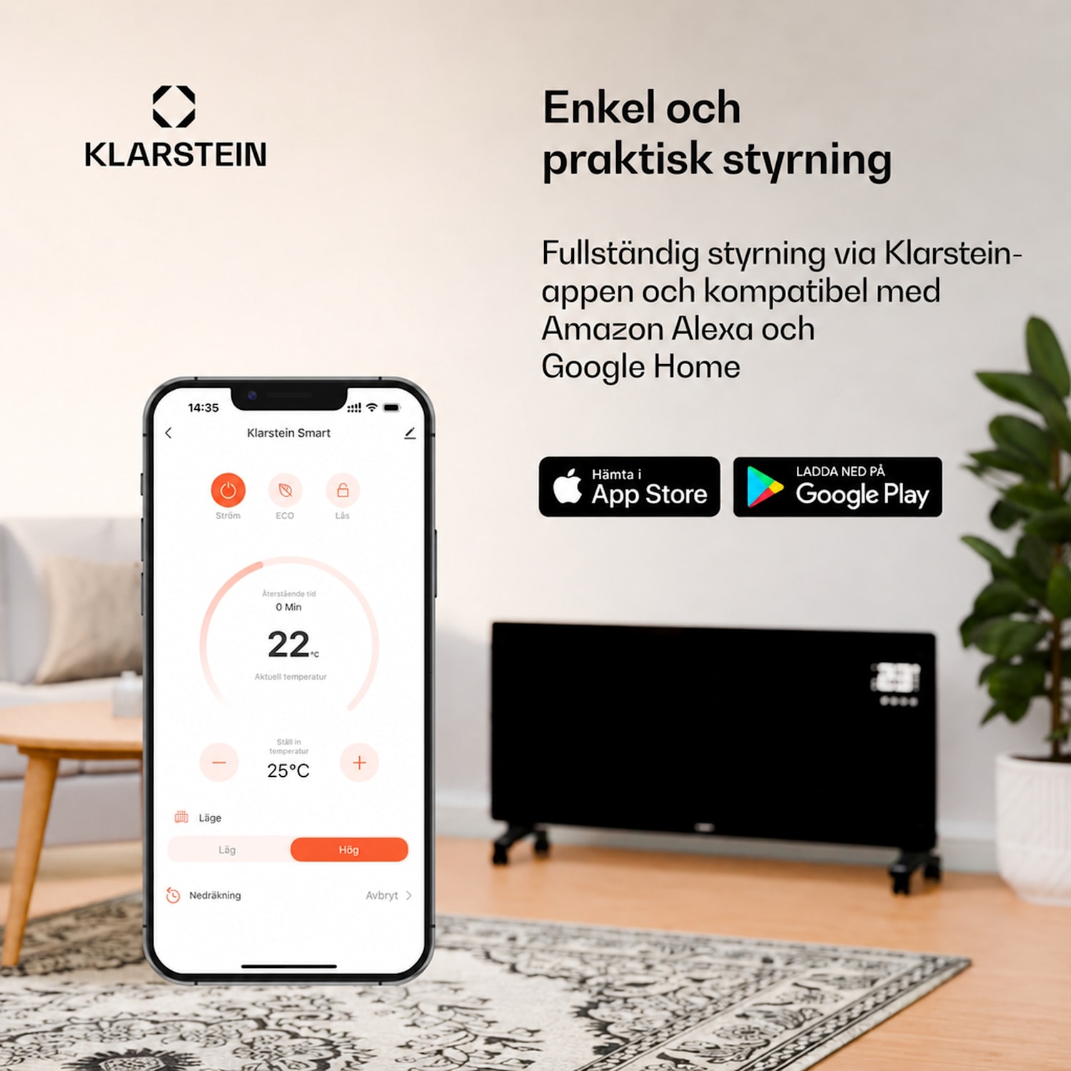 Wonderwall Smart Bornholm infravärmare | 800 W | smart styrning | väggmontering | LED-display 60 x 100 cm | 800 W | Svart