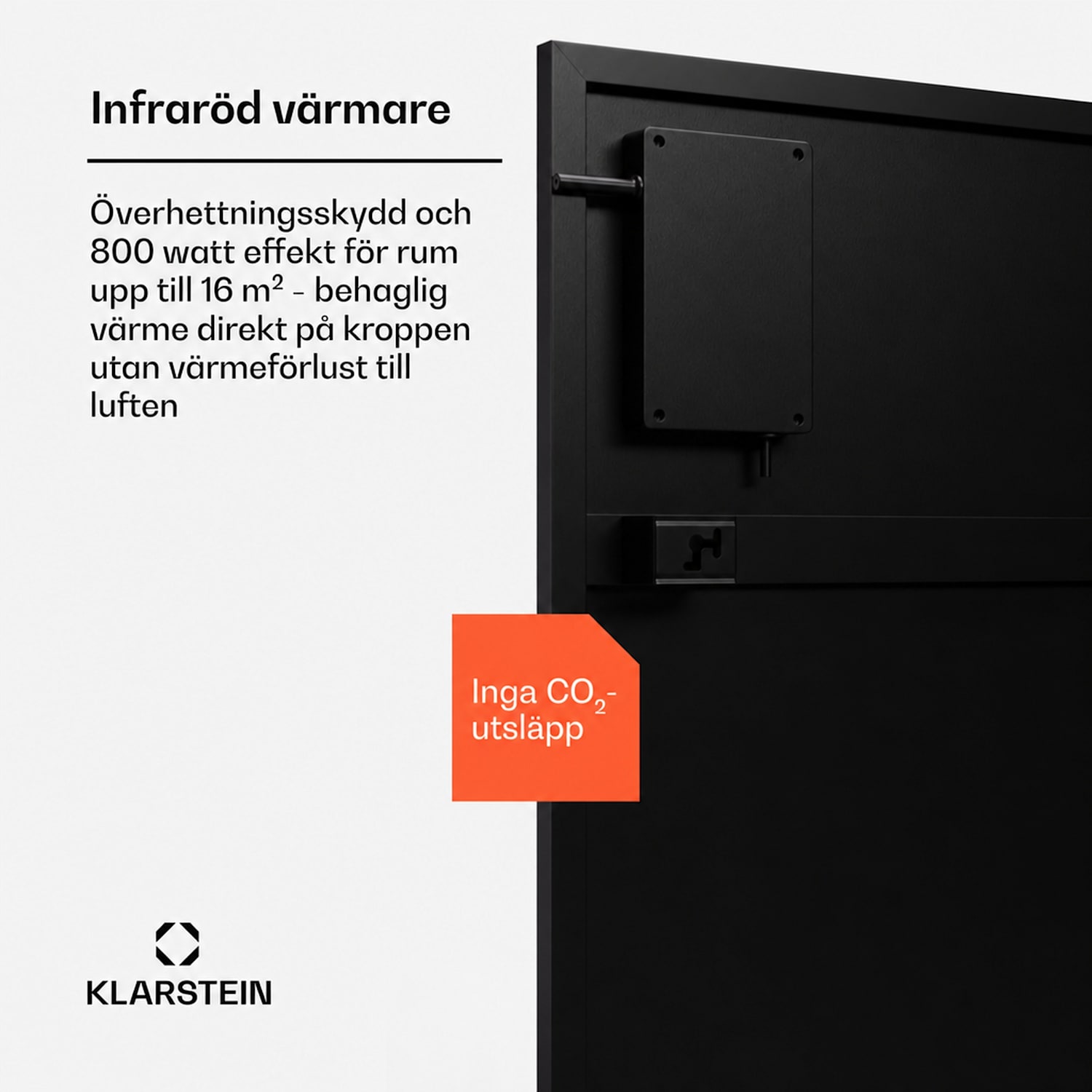 Wonderwall Smart Bornholm infravärmare | 800 W | smart styrning | väggmontering | LED-display 60 x 100 cm | 800 W | Svart