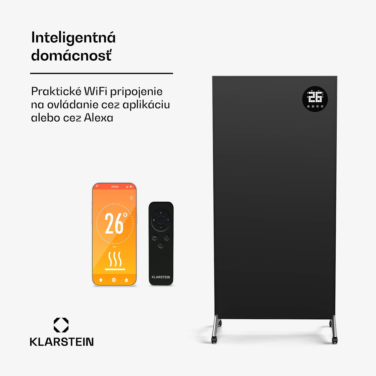 Wonderwall Smart Bornholm Infračervený ohrievač, 1200 W, Inteligentné ovládanie, montáž na stenu, LED-Displej 60 x 120 cm | 1200 W | Čierna