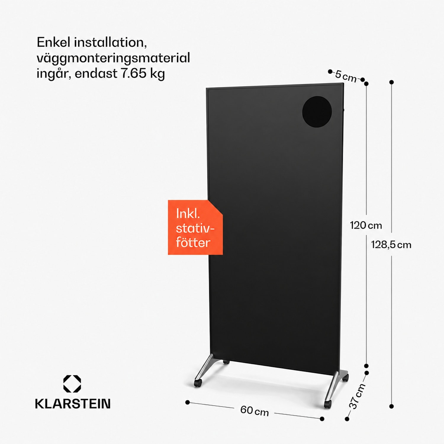 Wonderwall Smart Bornholm infravärmare | 1200 W | Smart styrning | Väggmontering | LED-display 60 x 120 cm | 1200 W | Svart