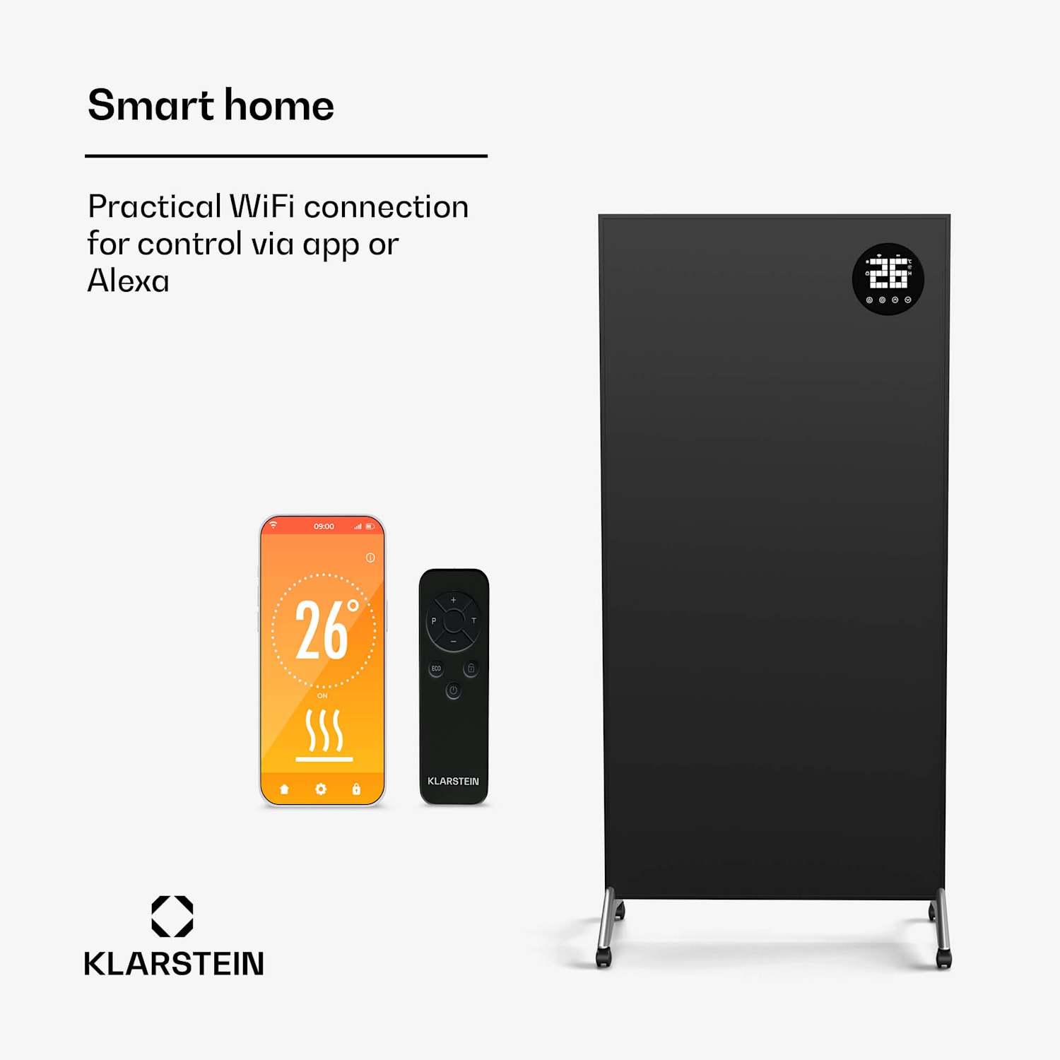 Aquecedor de infravermelhos Wonderwall Smart Bornholm | 1200 W | controlo inteligente | montagem na parede | ecrã LED 60 x 120 cm | 1200 W | Preto