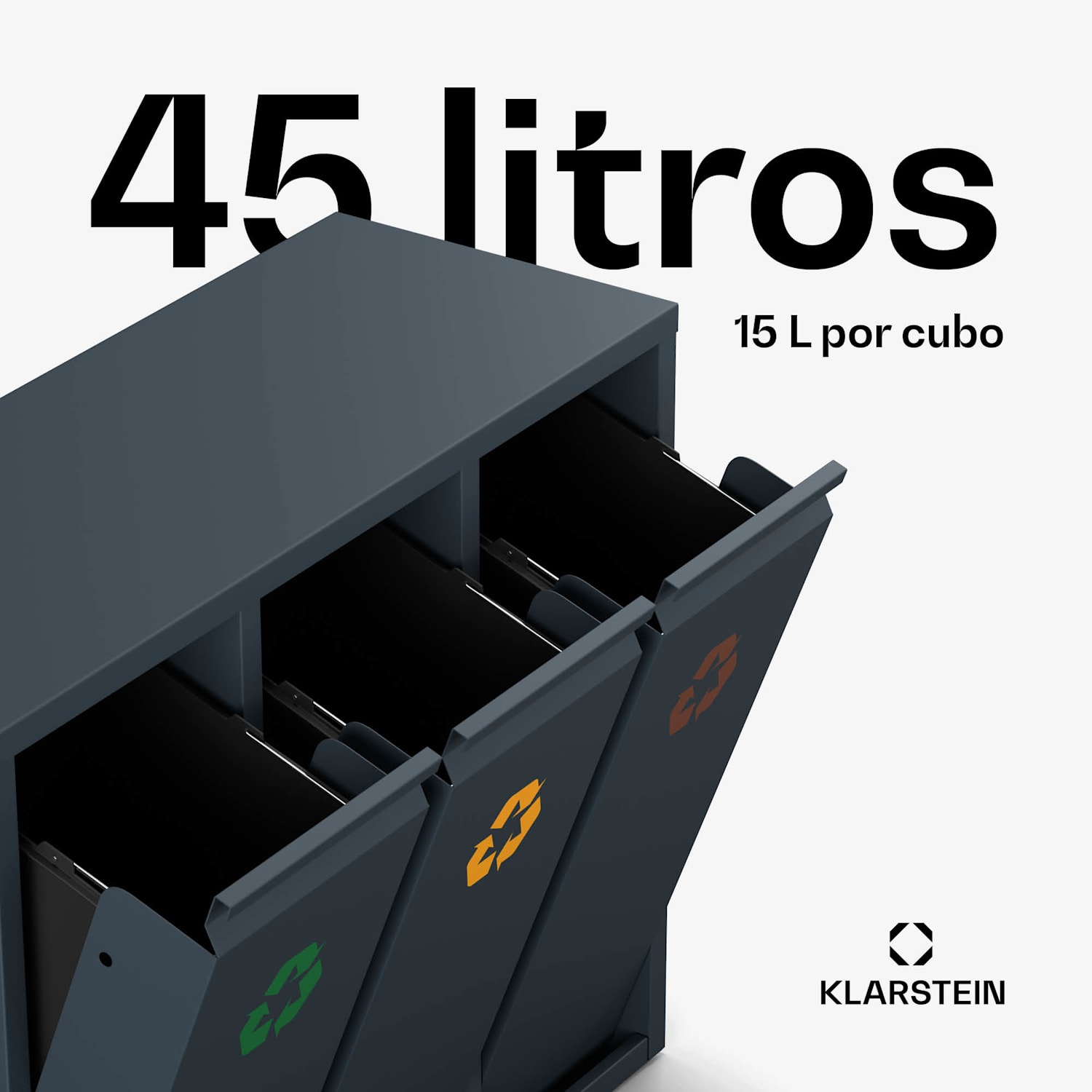 Ordnungshüter 3 Mülleimer | 45 Liter | 3 Mülleimer | geruchssicher | leichtes Befüllen 45 L | Antracita