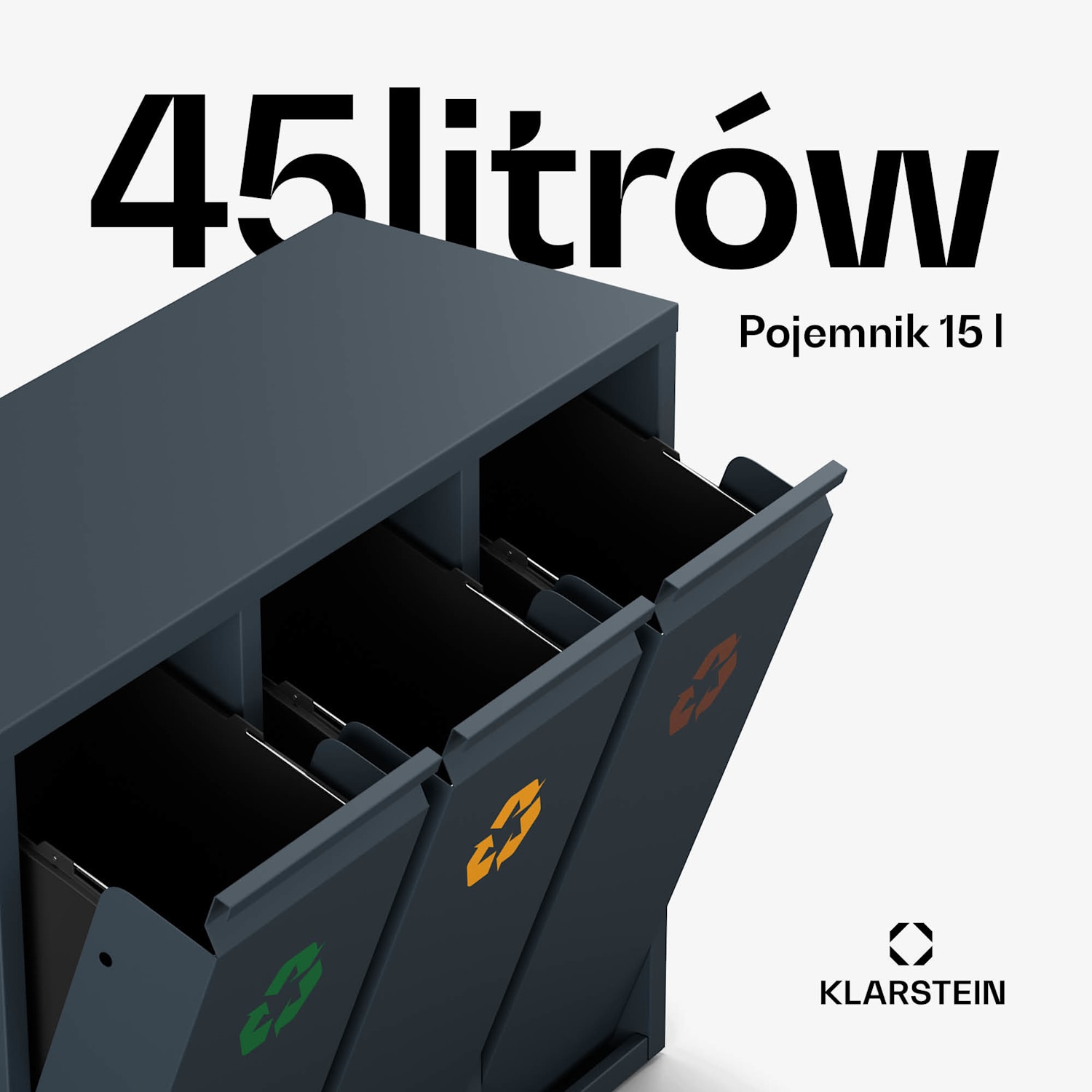 Ordnungshüter 3 kosz na śmieci, 45 l, 3 pojemniki, bezzapachowy 45 Ltr | Antracyt