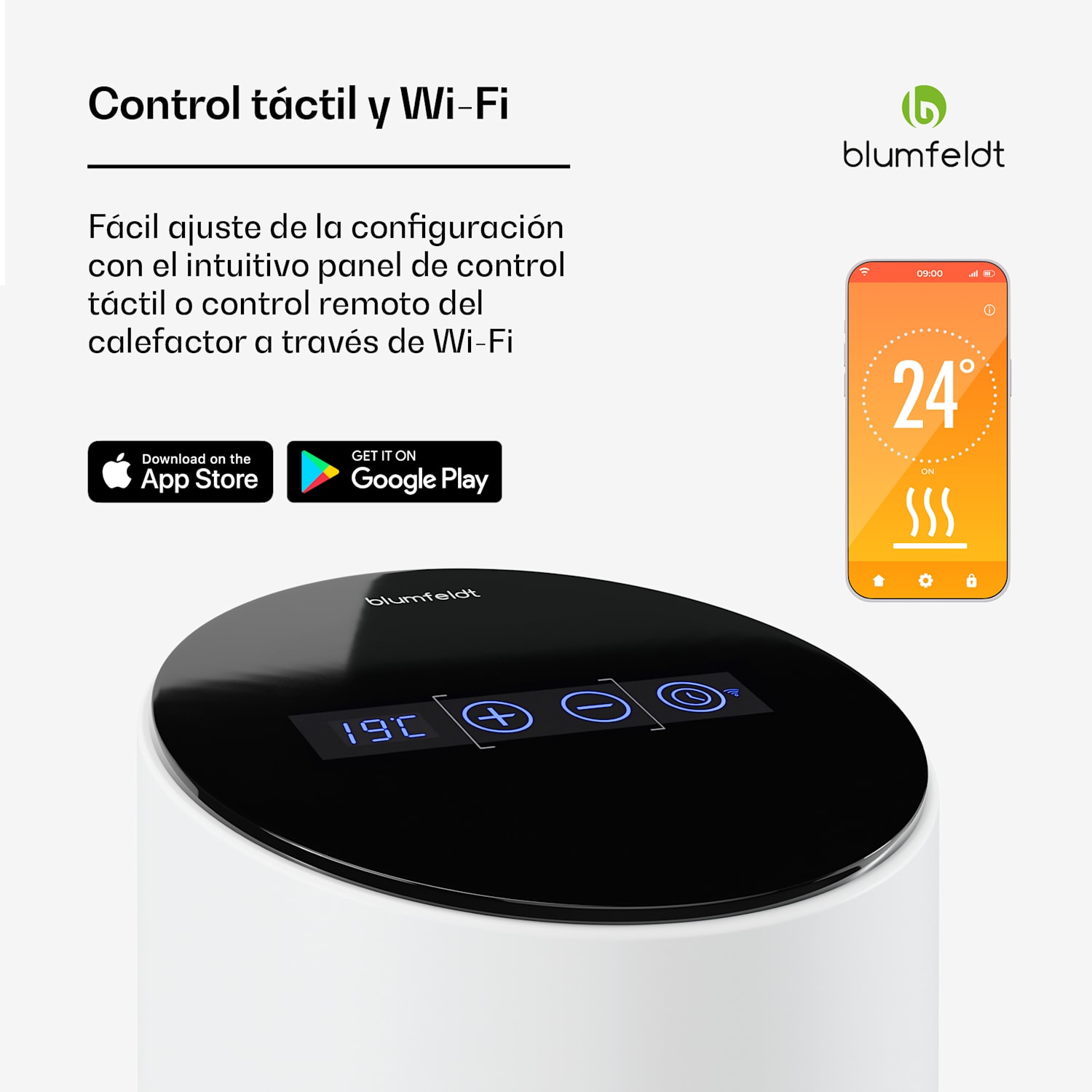 Calefactor radiante infrarrojo SmartFlow Tower | 700W | 360° de potencia calorífica | Control WLAN Blanco