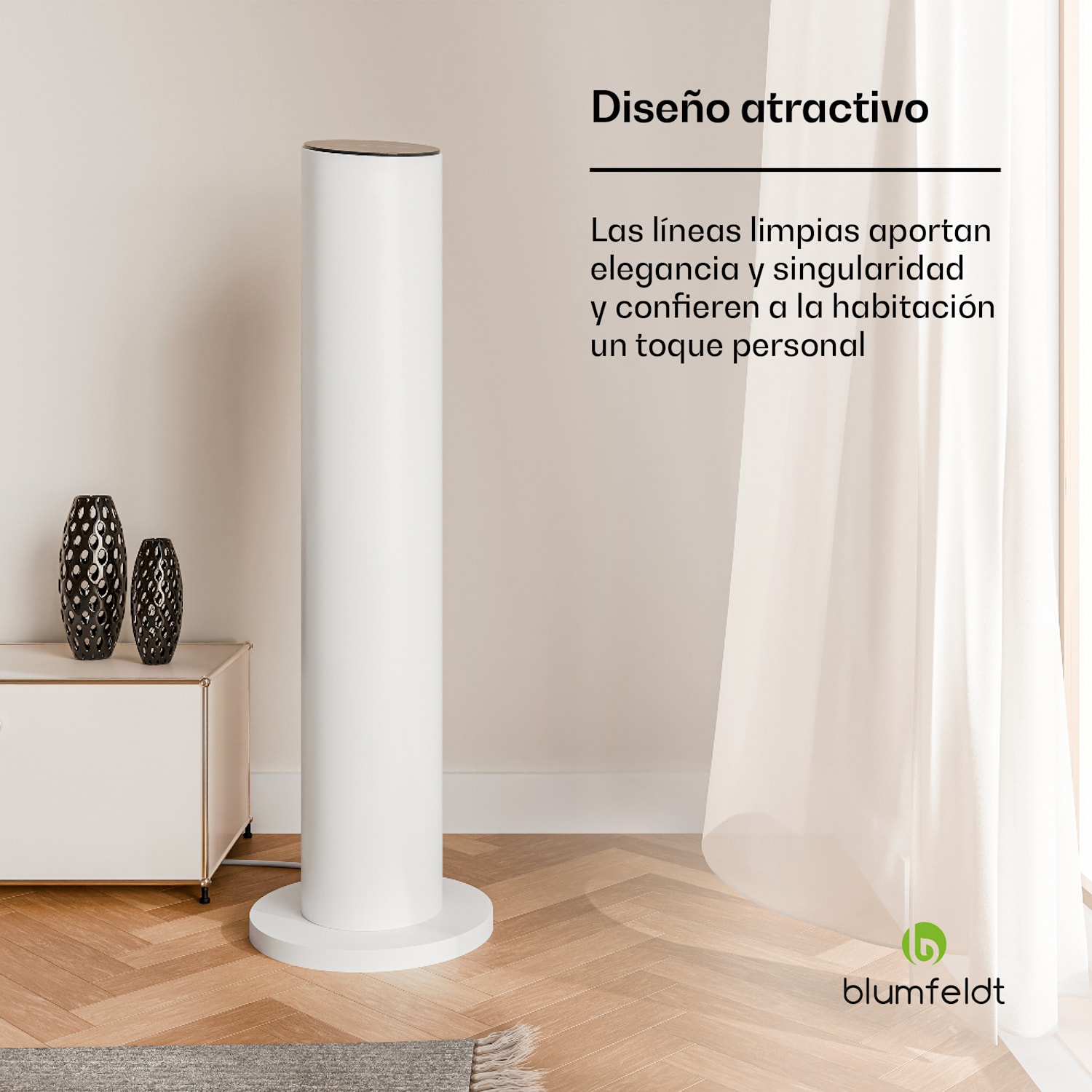 Calefactor radiante infrarrojo SmartFlow Tower | 700W | 360° de potencia calorífica | Control WLAN Blanco