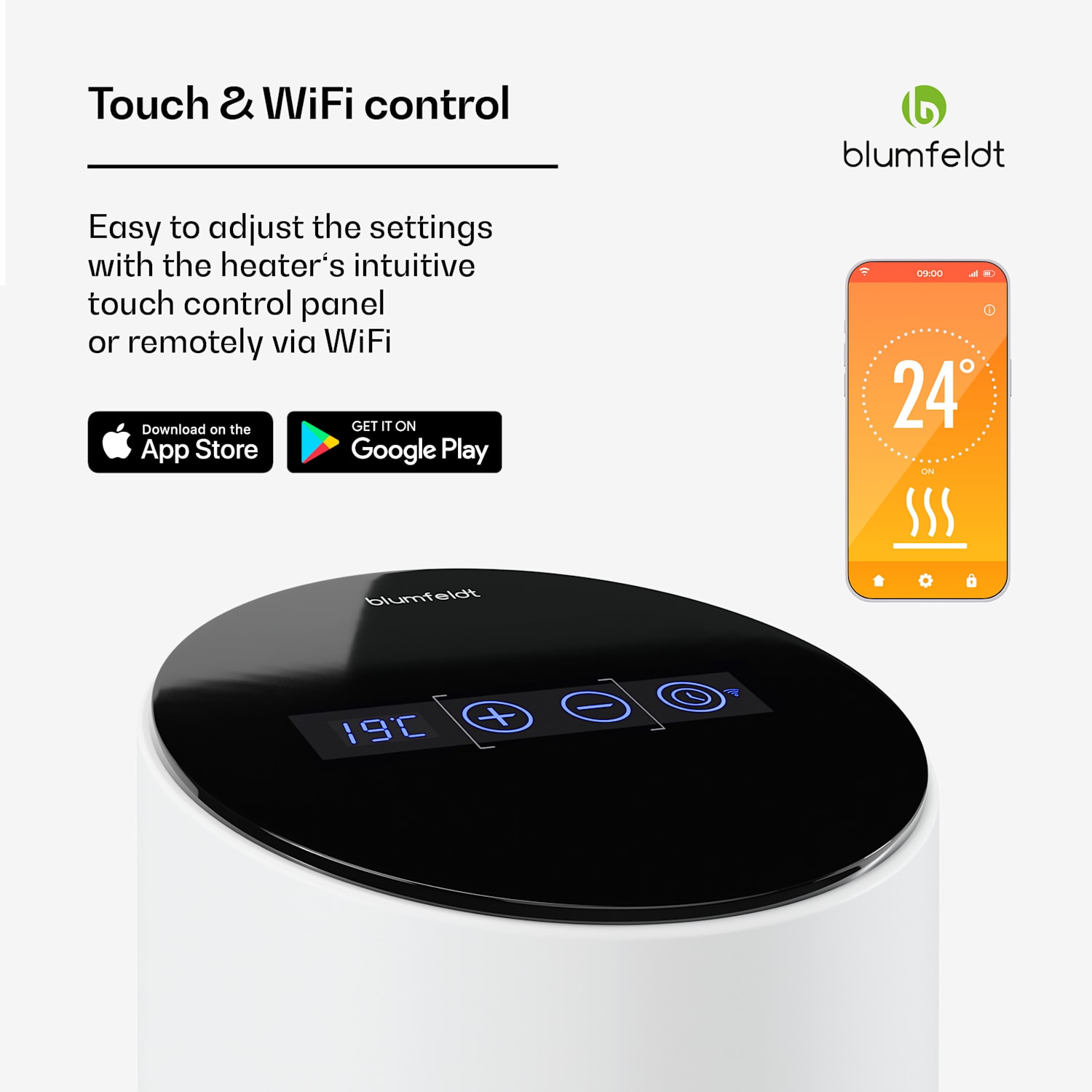 Aquecedor de infravermelhos SmartFlow Tower | 700W | Saída de calor de 360° | Controlo WLAN Branco