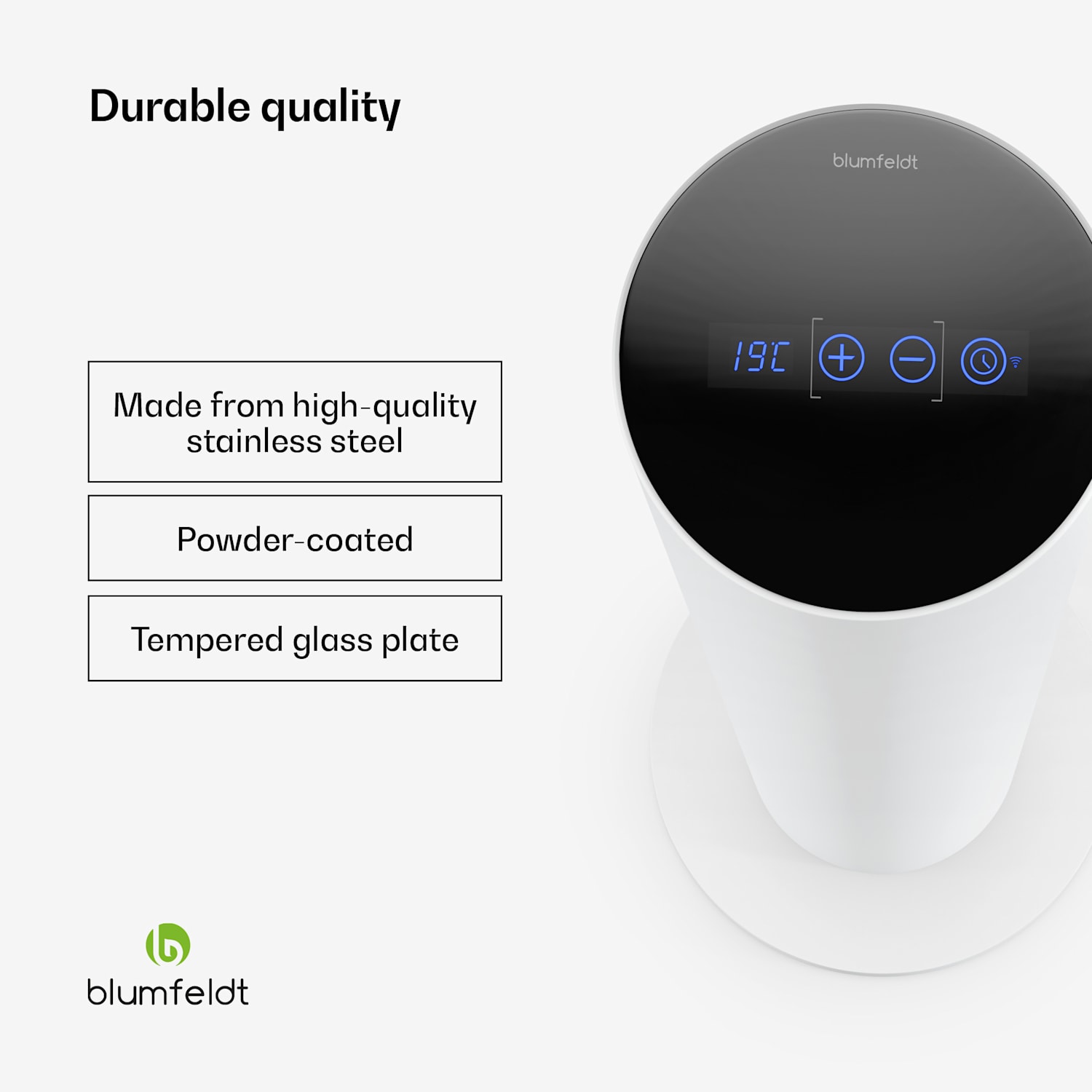 Aquecedor de infravermelhos SmartFlow Tower | 700W | Saída de calor de 360° | Controlo WLAN Branco