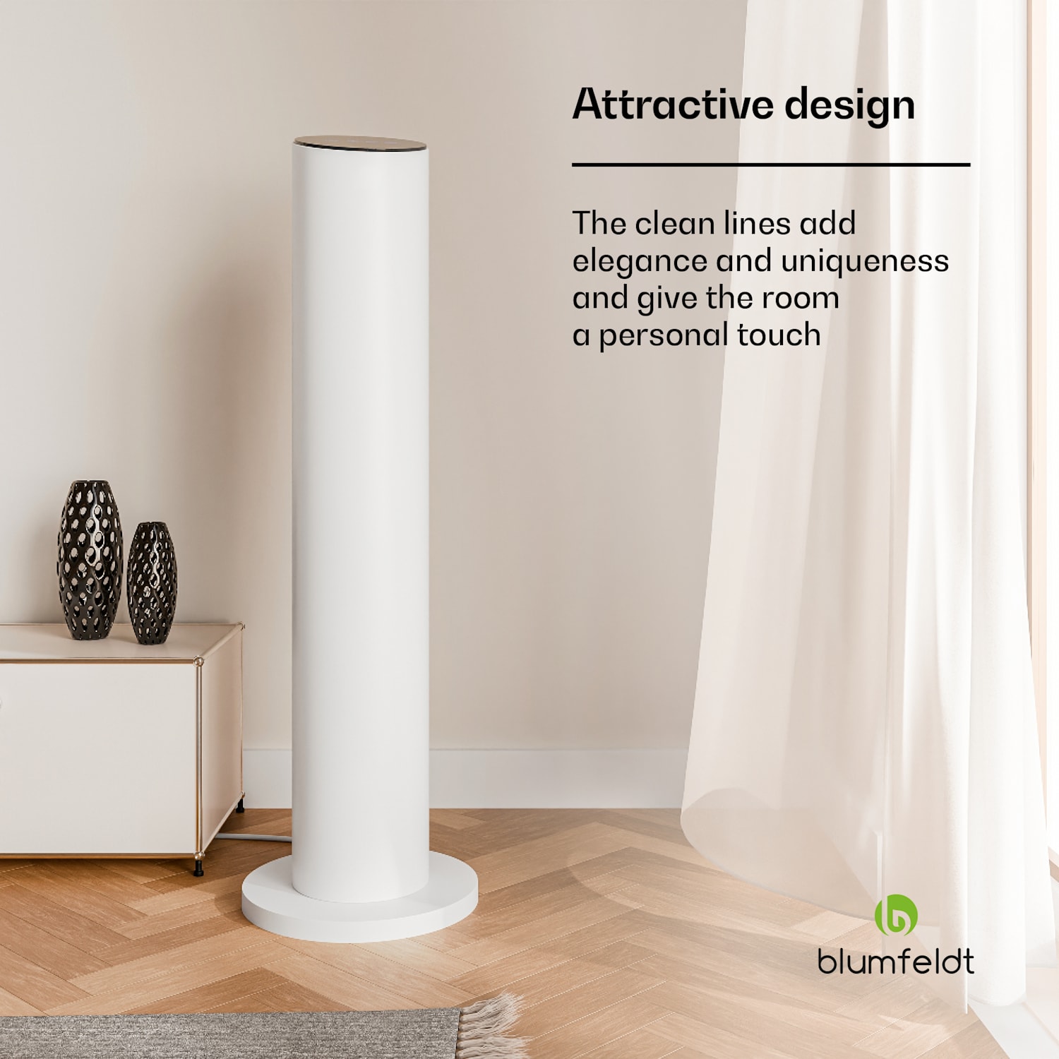 Aquecedor de infravermelhos SmartFlow Tower | 700W | Saída de calor de 360° | Controlo WLAN Branco