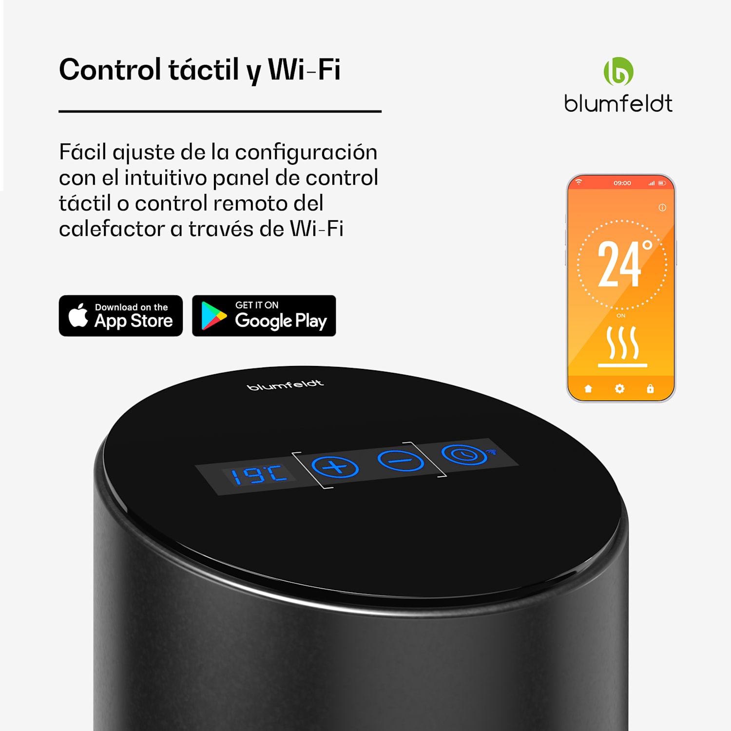 Calefactor radiante infrarrojo SmartFlow Tower | 700W | 360° de potencia calorífica | Control WLAN Negro