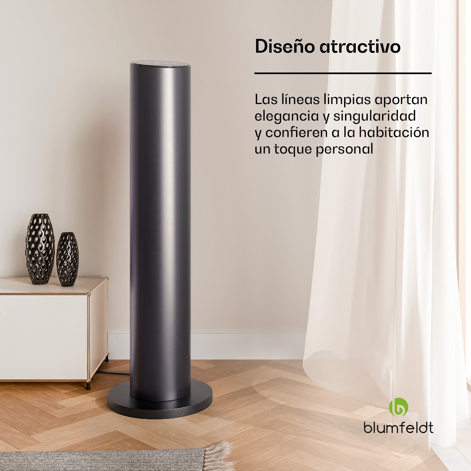 Calefactor radiante infrarrojo SmartFlow Tower | 700W | 360° de potencia calorífica | Control WLAN Negro