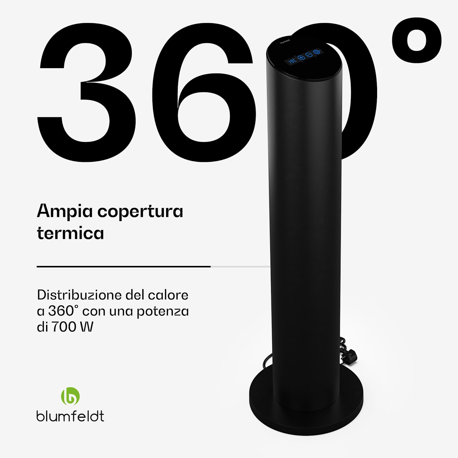 SmartFlow Tower - Stufa radiante a infrarossi| 700 W | Emissione di calore a 360° | Controllo con WiFi Nero
