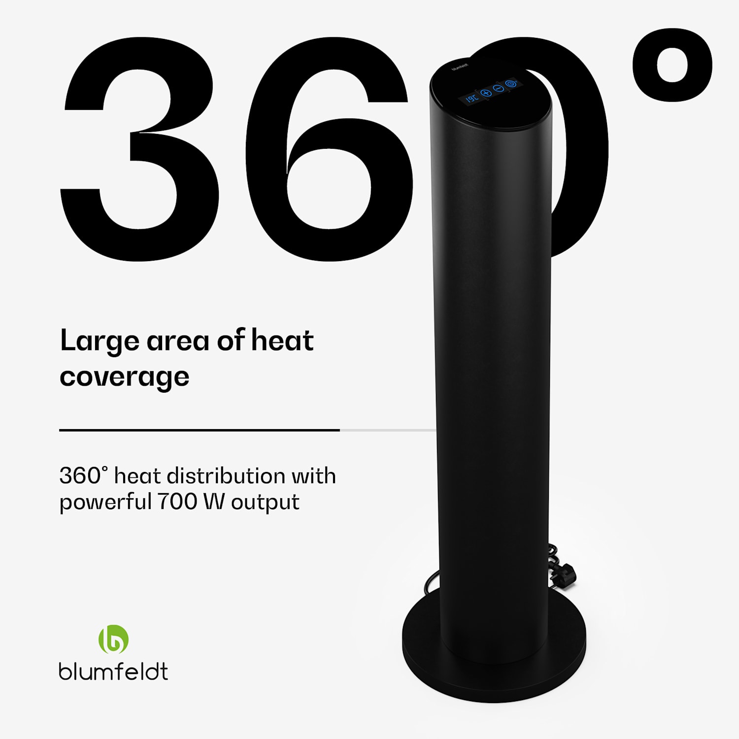 Aquecedor de infravermelhos SmartFlow Tower | 700W | Saída de calor de 360° | Controlo WLAN Preto