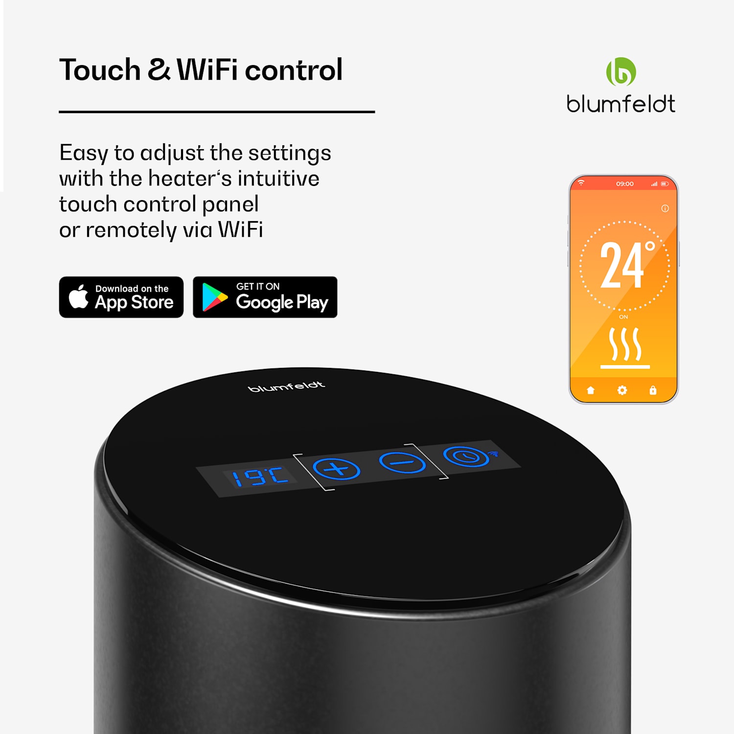 Aquecedor de infravermelhos SmartFlow Tower | 700W | Saída de calor de 360° | Controlo WLAN Preto