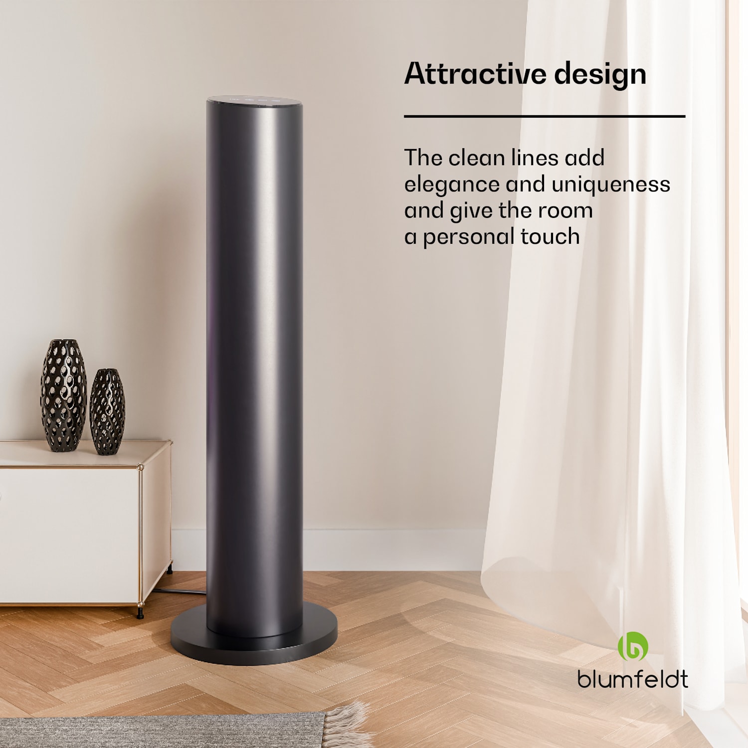 Aquecedor de infravermelhos SmartFlow Tower | 700W | Saída de calor de 360° | Controlo WLAN Preto