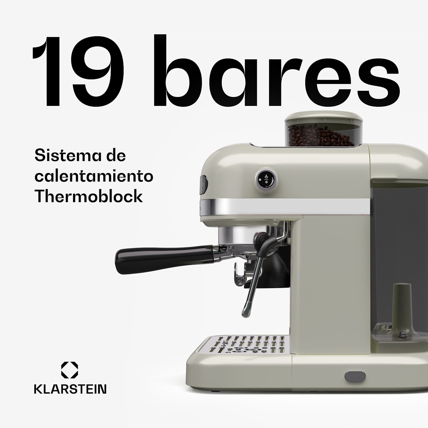 Bella Café Cafetera espresso | Vintage | Molinillo | 19 bar | Espuma de leche | 2 tazas | 1550 W Crema