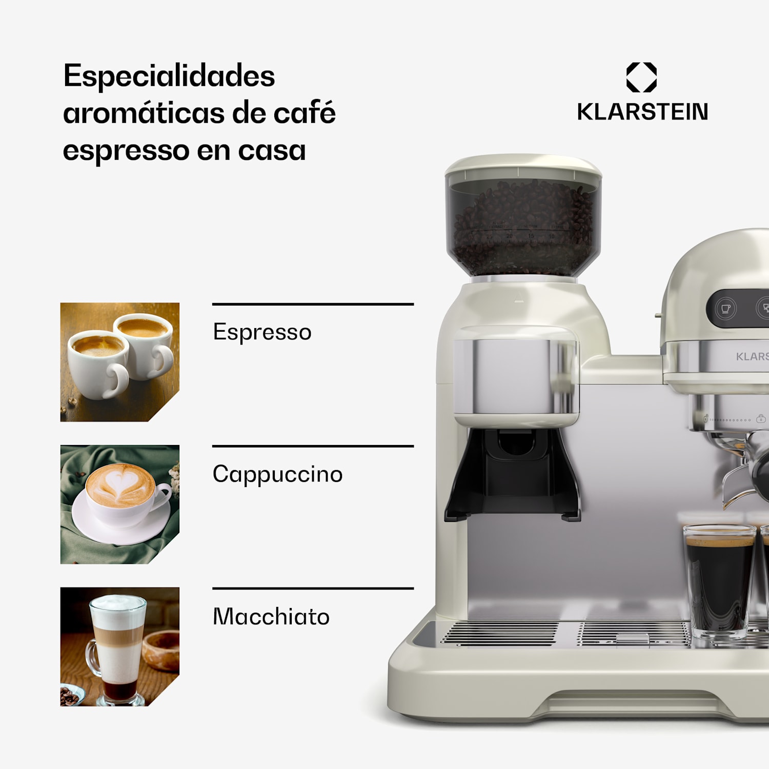 Bella Café Cafetera espresso | Vintage | Molinillo | 19 bar | Espuma de leche | 2 tazas | 1550 W Crema