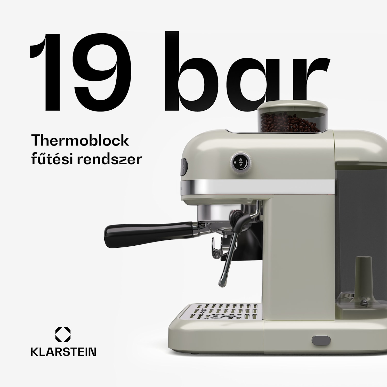 Bella Café karos kávéfőző, Vintage, daráló, 19 bar, Tejhabosító, 2 csésze, 1550 W Krém