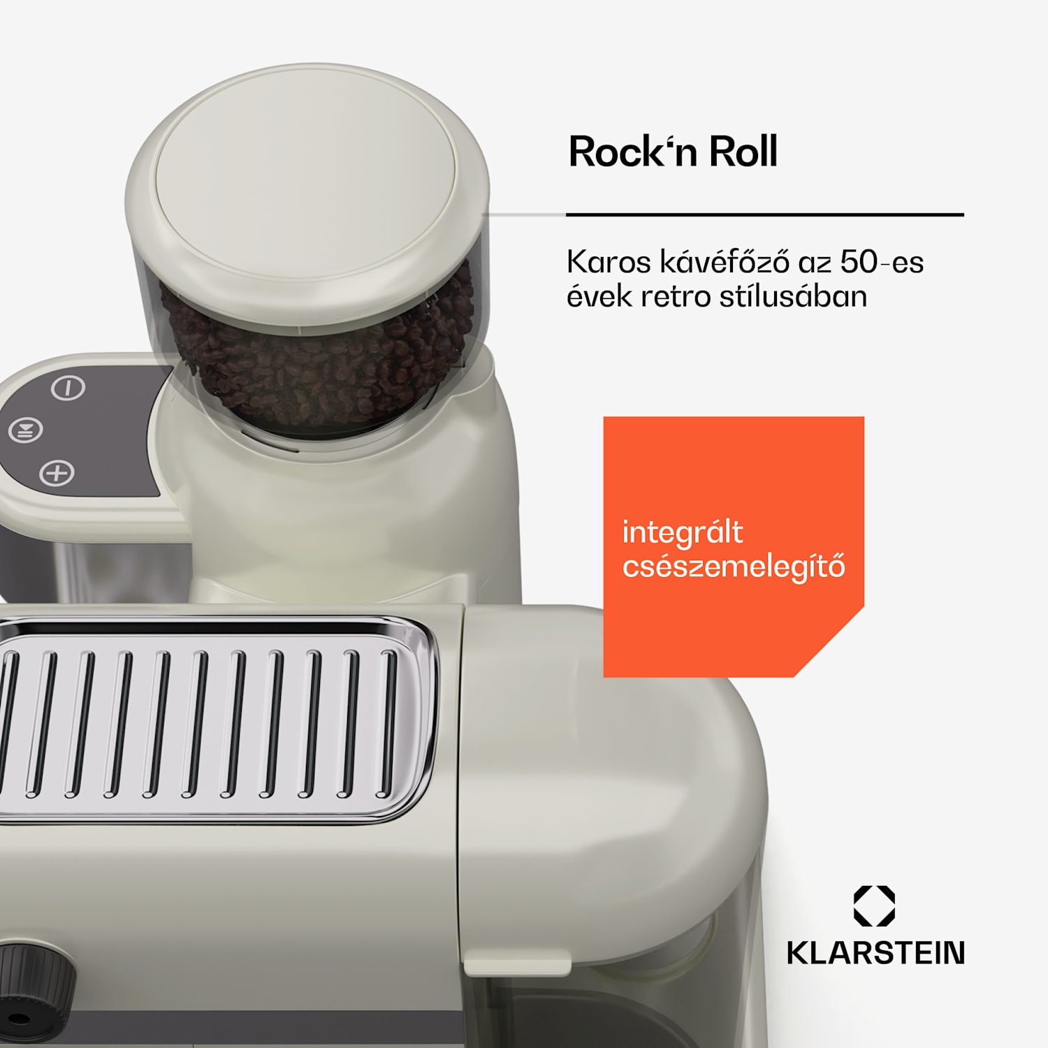 Bella Café karos kávéfőző, Vintage, daráló, 19 bar, Tejhabosító, 2 csésze, 1550 W Krém