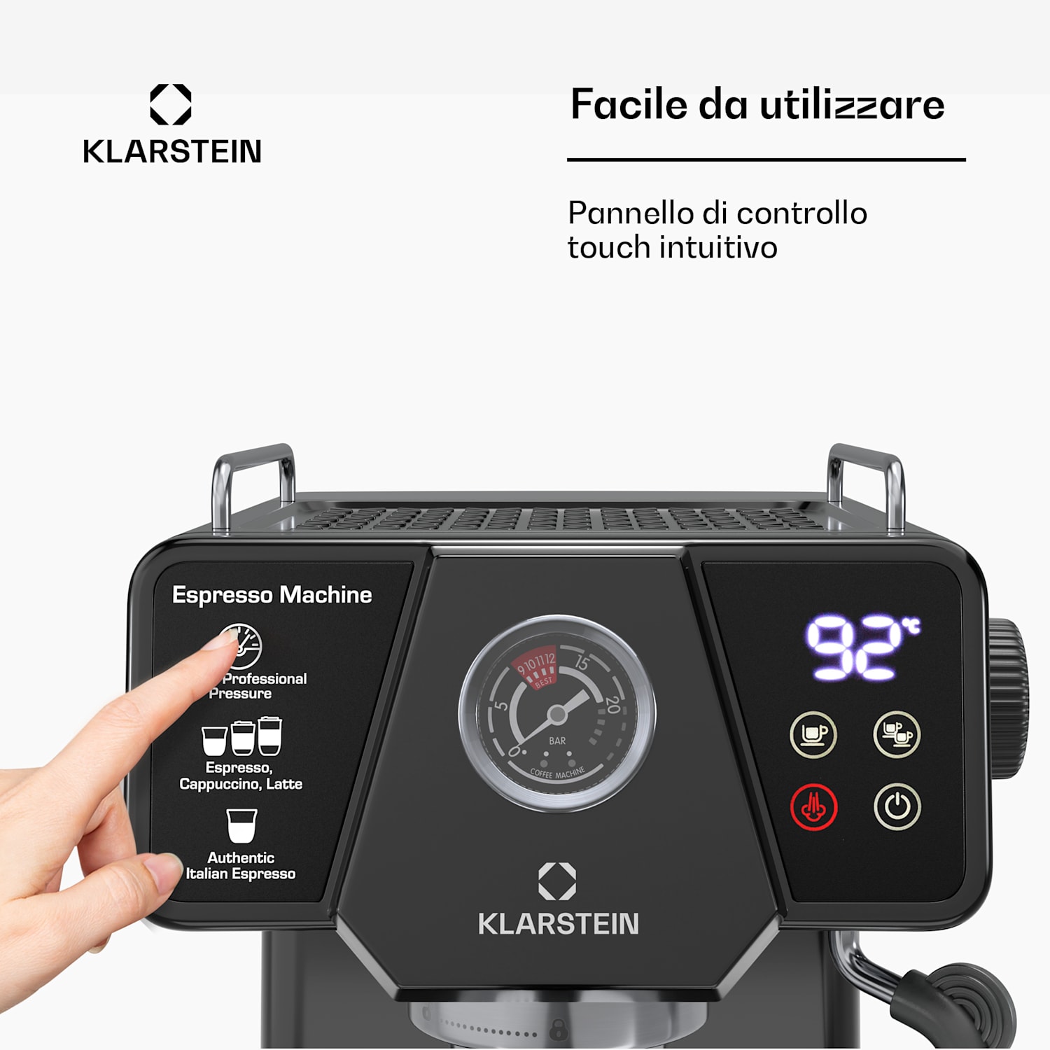 Libeica - Macchina per caffè espresso | 1350 W | 19 bar | Touch | Acciaio inox | Indicazioni di temperatura e pressione 