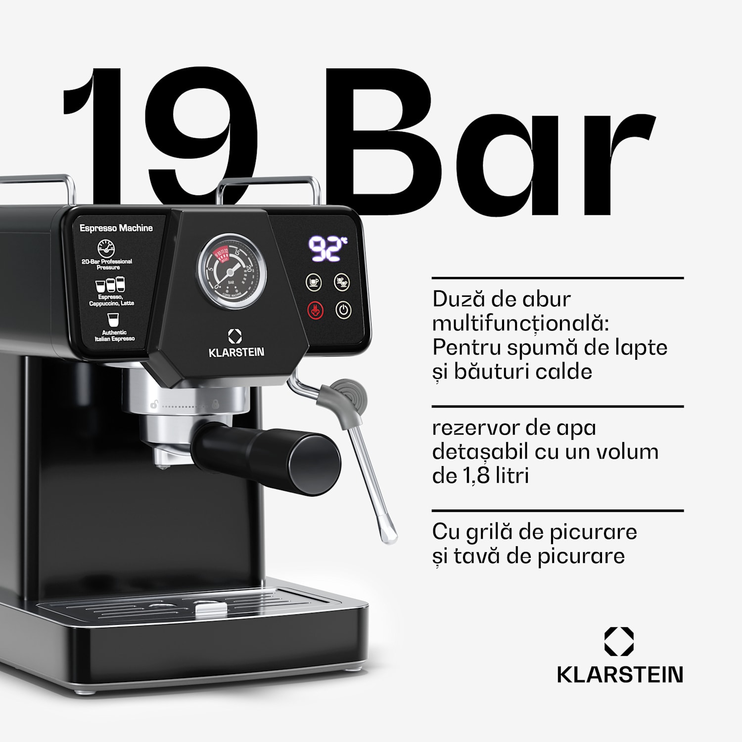 Libeica aparat de cafea| 1350 W, 19 bar, control tactil, oțel inoxidabil, Indicator de presiune și temperatură libeica | Negru