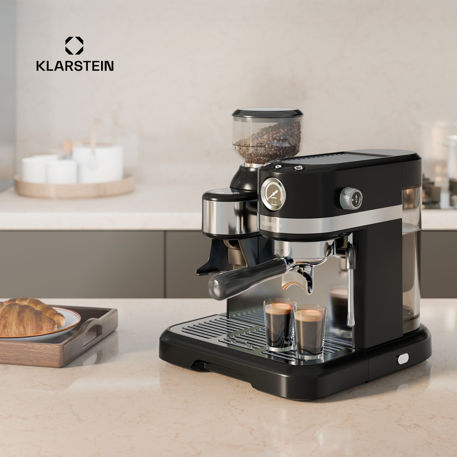 Bella Café espressokeitin | vintage | mylly | 19 bar | maitovaahto | painemittari | 1150 W Musta