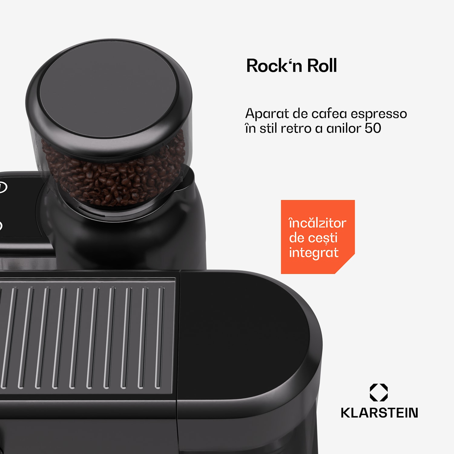 Espressor Bella, Vintage, râșniță, 19 bari, spumator de lapte, manometru, 1150 W Negru