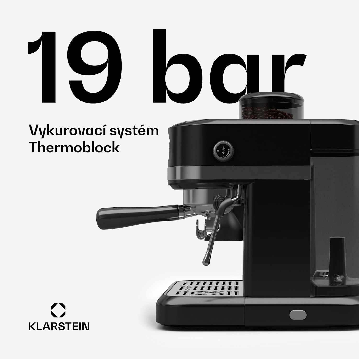 Bella Café Pákový kávovar, Vintage, mlynček, 19 bar, Napeňovač mlieka, Tlakomer, 1150 W Čierna