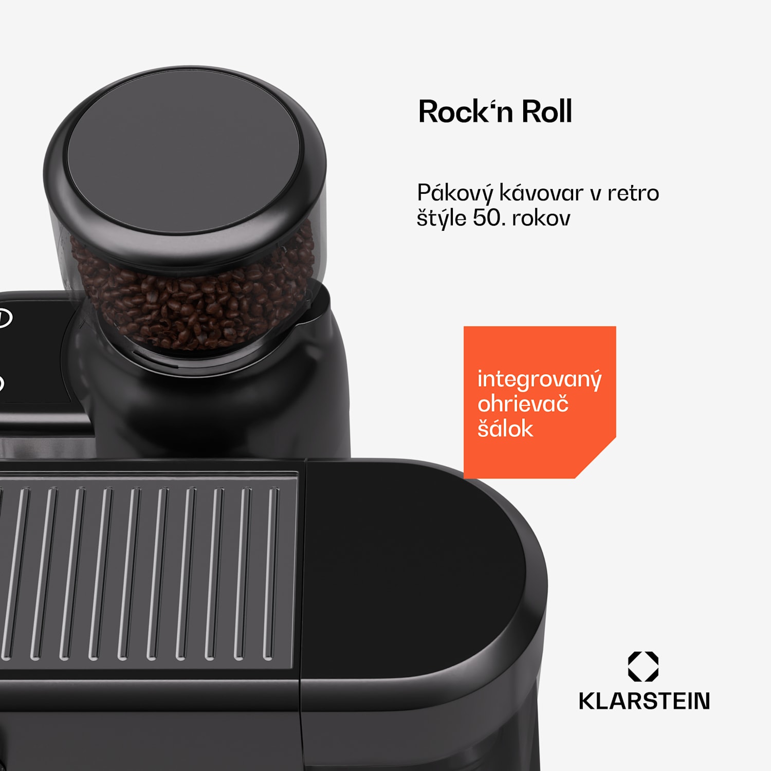 Bella Café Pákový kávovar, Vintage, mlynček, 19 bar, Napeňovač mlieka, Tlakomer, 1150 W Čierna