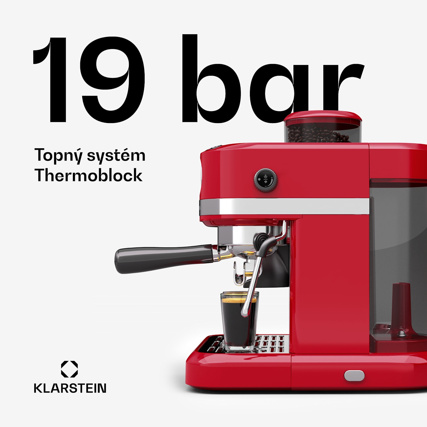 Bella Café Pákový kávovar, Vintage, mlýnek, 19 bar, Napěňovač mléka, Tlakoměr, 1150 W Červená