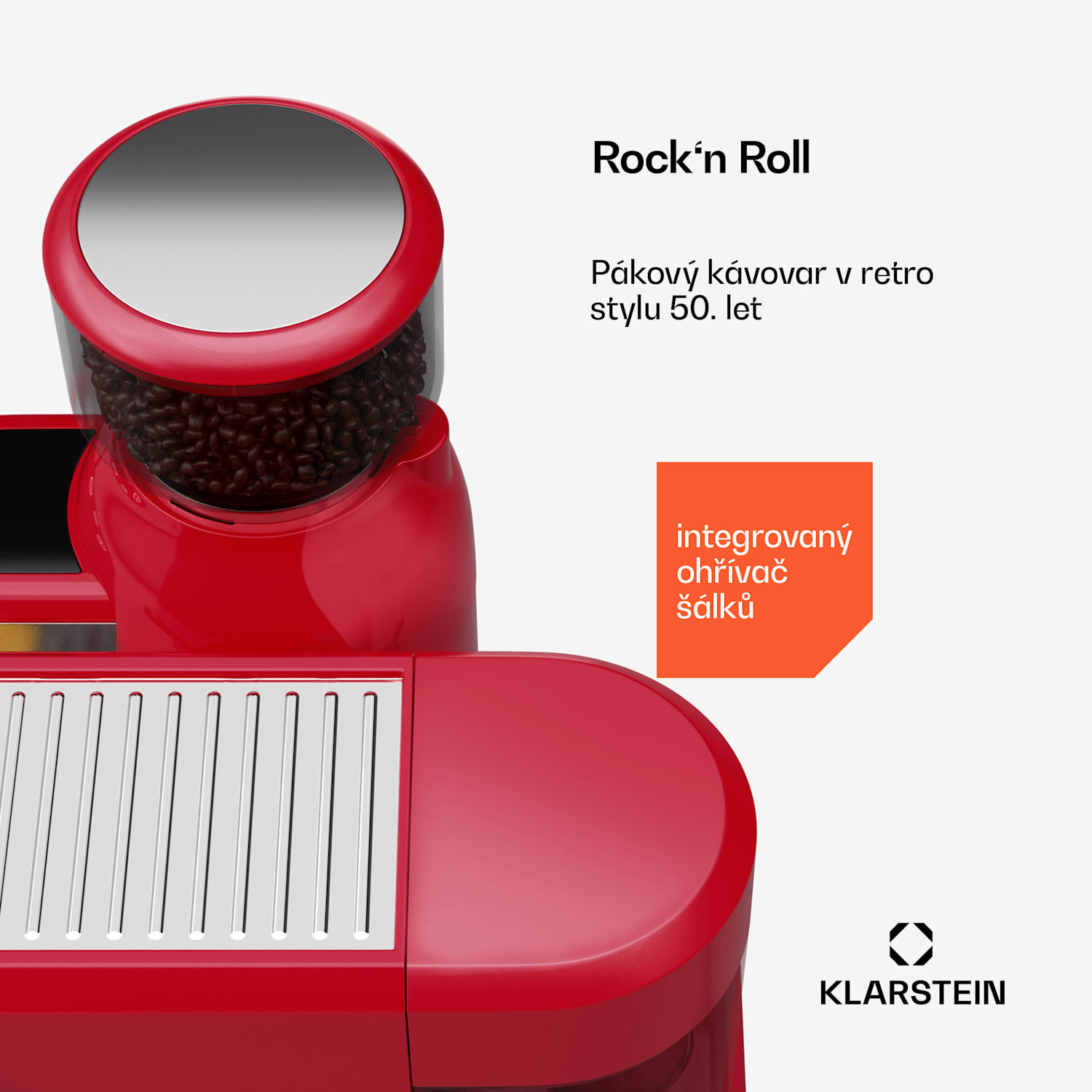 Bella Café Pákový kávovar, Vintage, mlýnek, 19 bar, Napěňovač mléka, Tlakoměr, 1150 W Červená