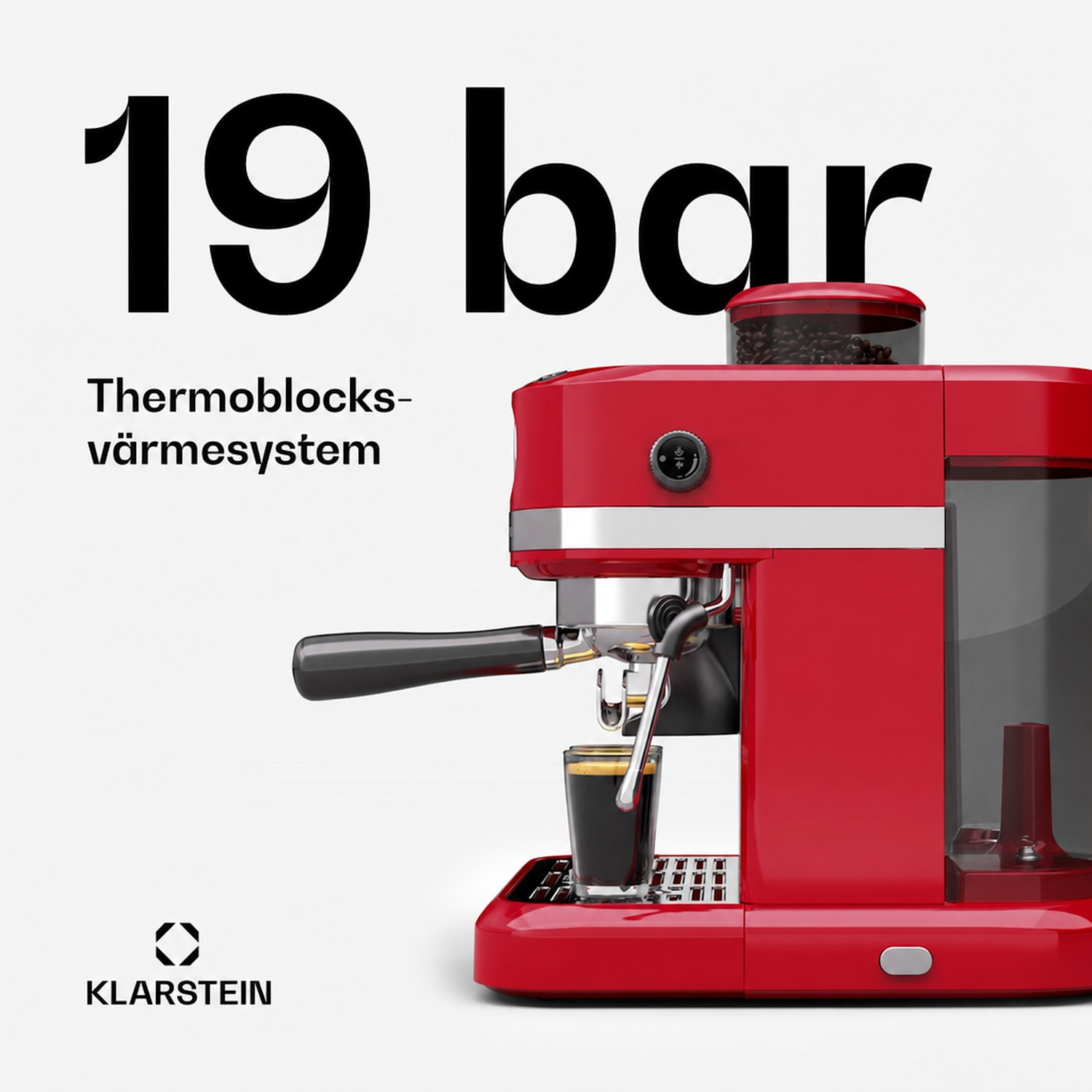 Bella Café espressomaskin | vintage | kaffekvarn | 20 bar | mjölkskummare | tryckmätare | 1550 W Röd