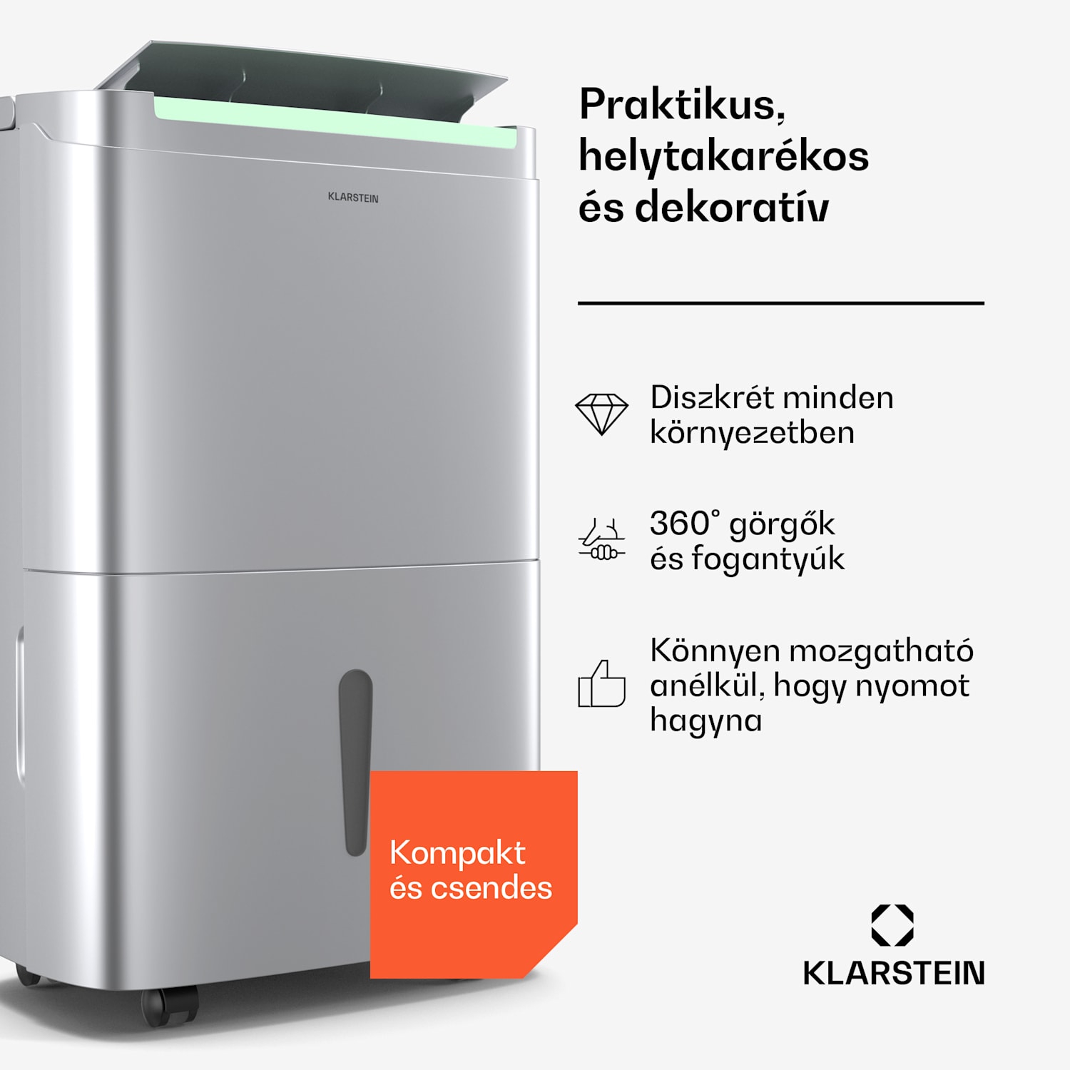 DryFy Connect 50 párátlanító, 50 l / nap, 45-55 m², app vezérlés, mobil, víztartály 50L/24h | Ezüst