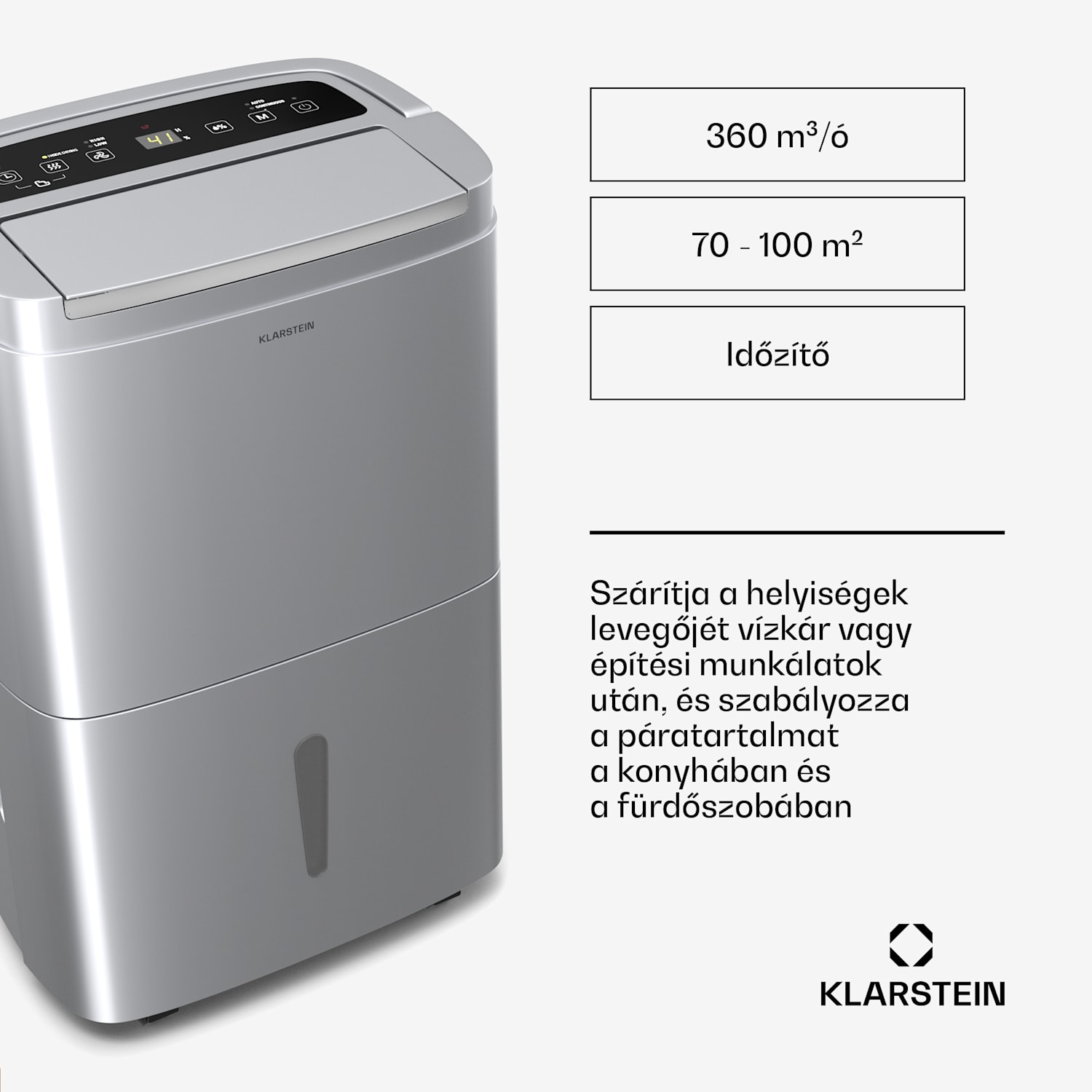 DryFy Connect 50 párátlanító, 50 l / nap, 45-55 m², app vezérlés, mobil, víztartály 50L/24h | Ezüst
