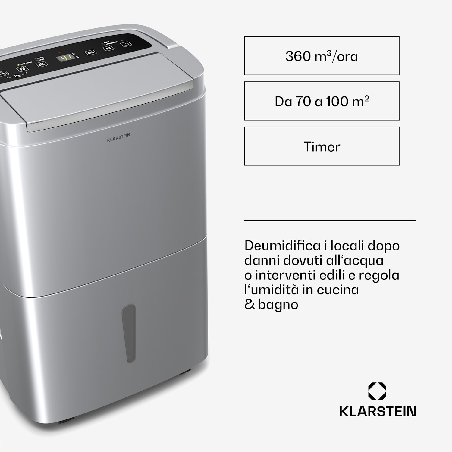 DryFy Connect 50 Deumidificatore | 50 litri / giorno  50L/24h | Argento