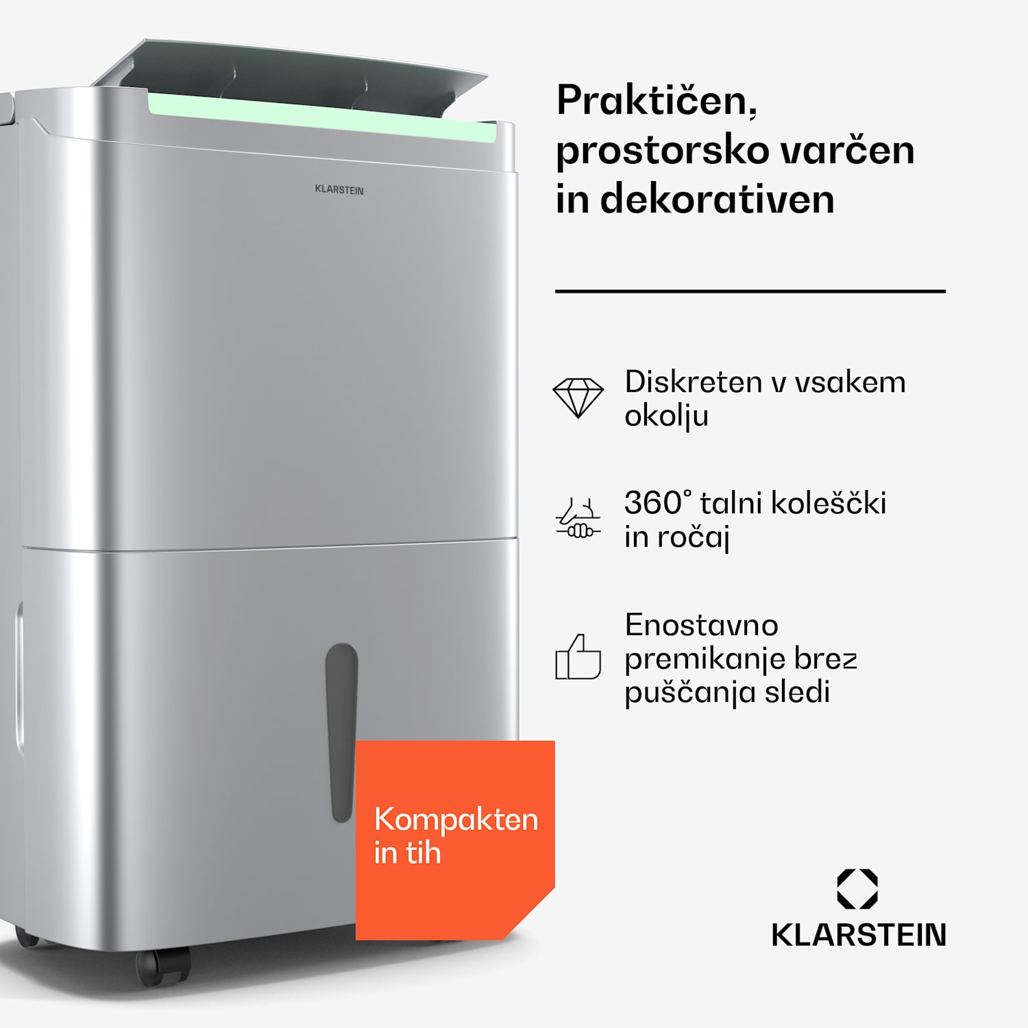 DryFy Connect 50 razvlaževalec zraka, 50 l / dan, 45-55 m², nadzor z uporabo aplikacije, mobilni, rezervoar za vodo 50L/24h | Srebrna